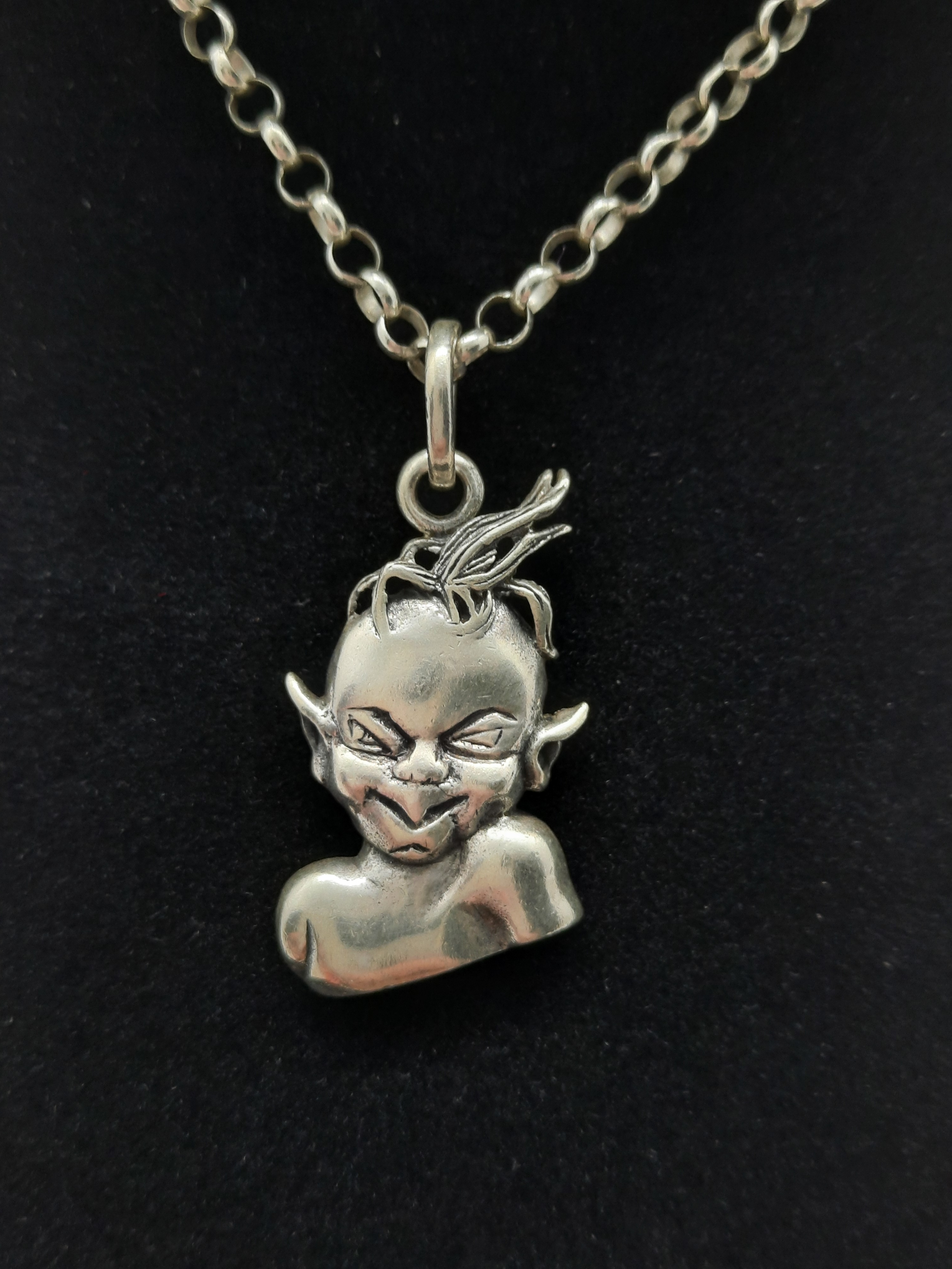Unusual Sterling Silver Pixie Pendant and Chain