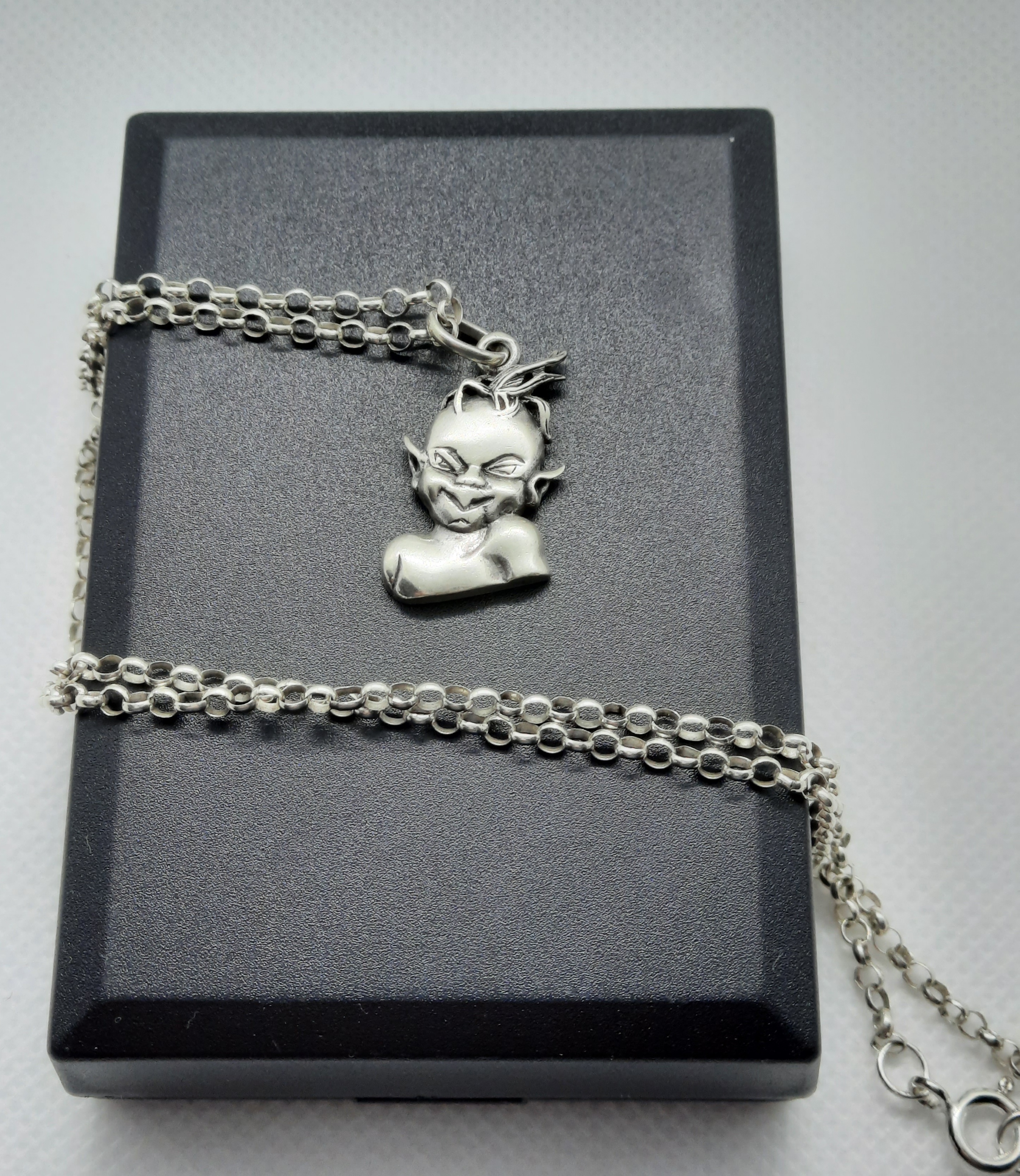 Unusual Sterling Silver Pixie Pendant and Chain