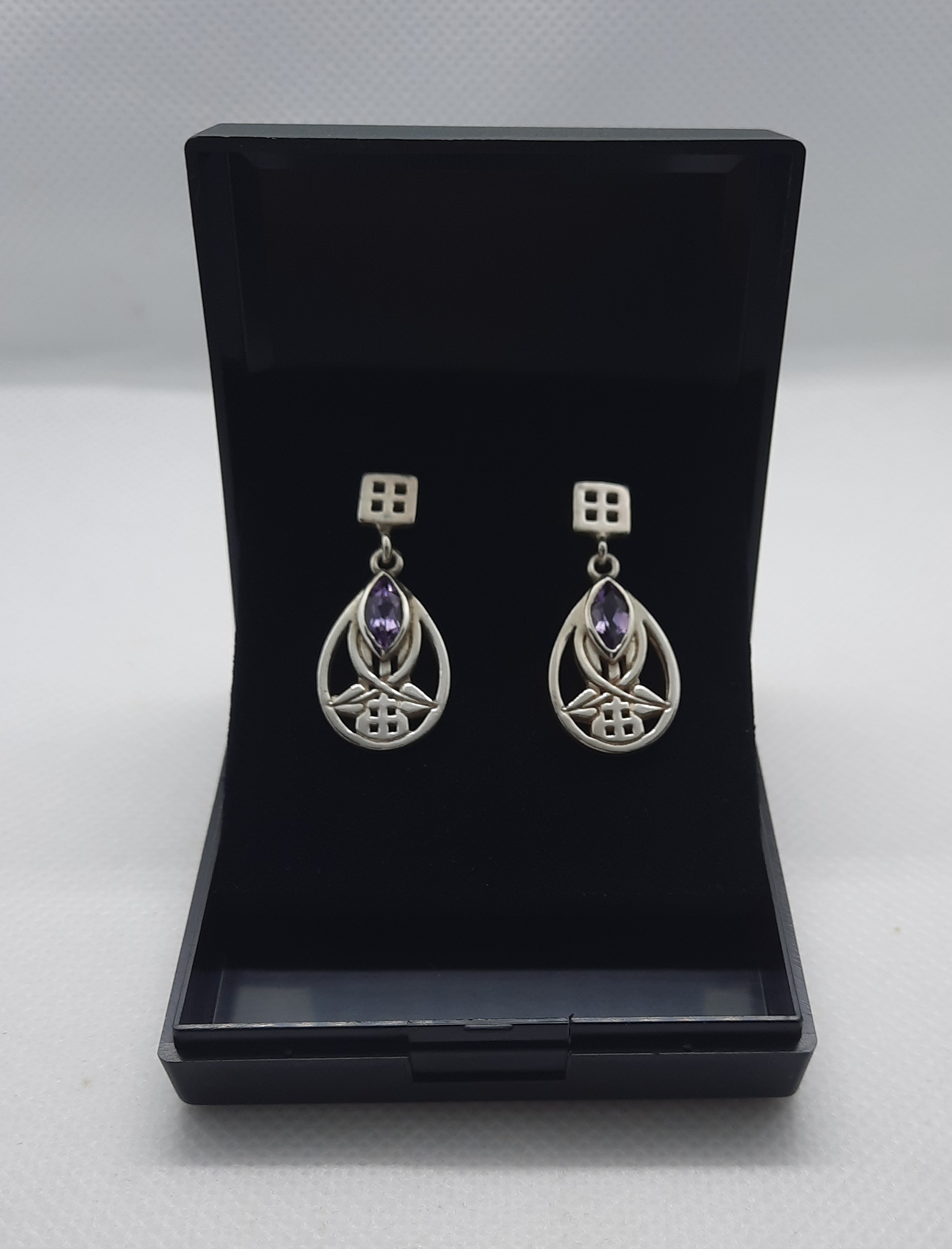 Sterling Silver Amethyst Set Rennie Mackintosh Style Earrings