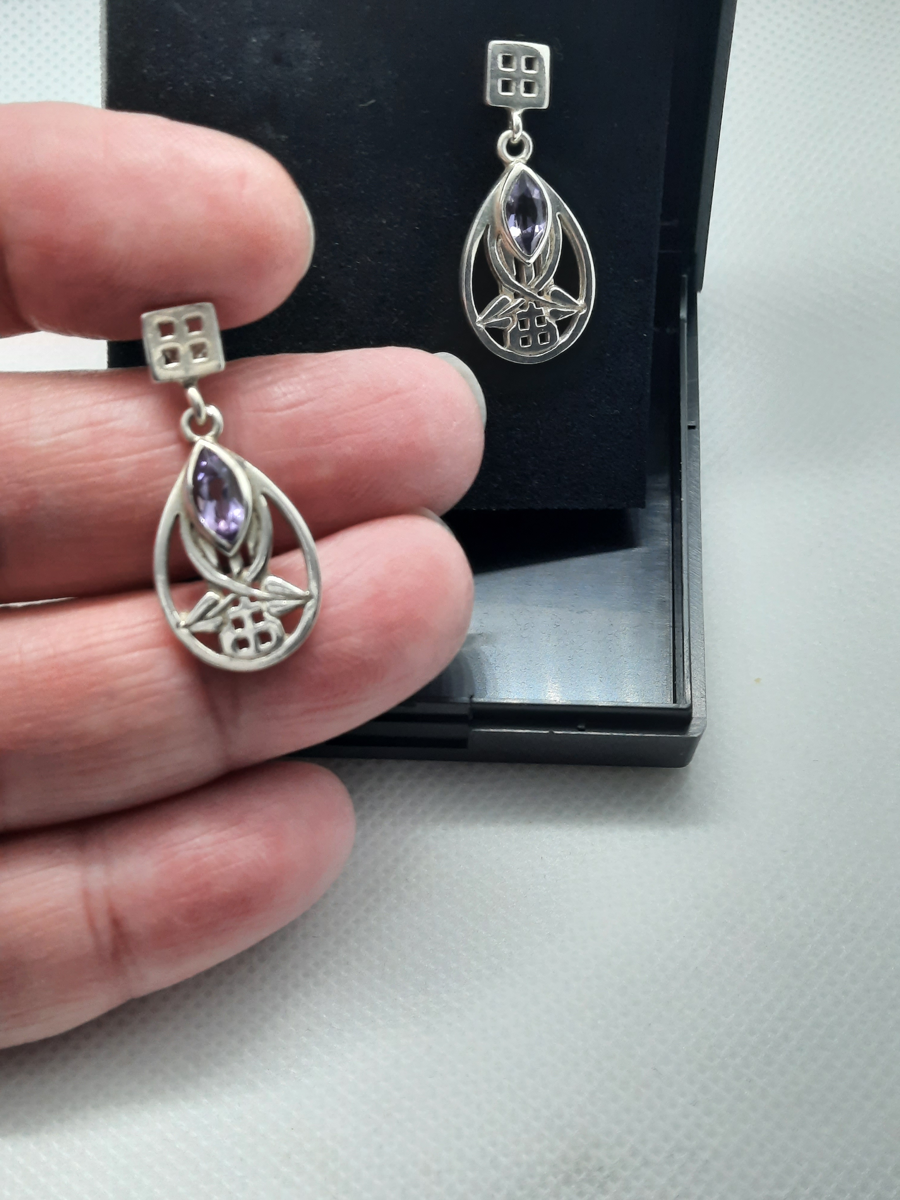 Sterling Silver Amethyst Set Rennie Mackintosh Style Earrings