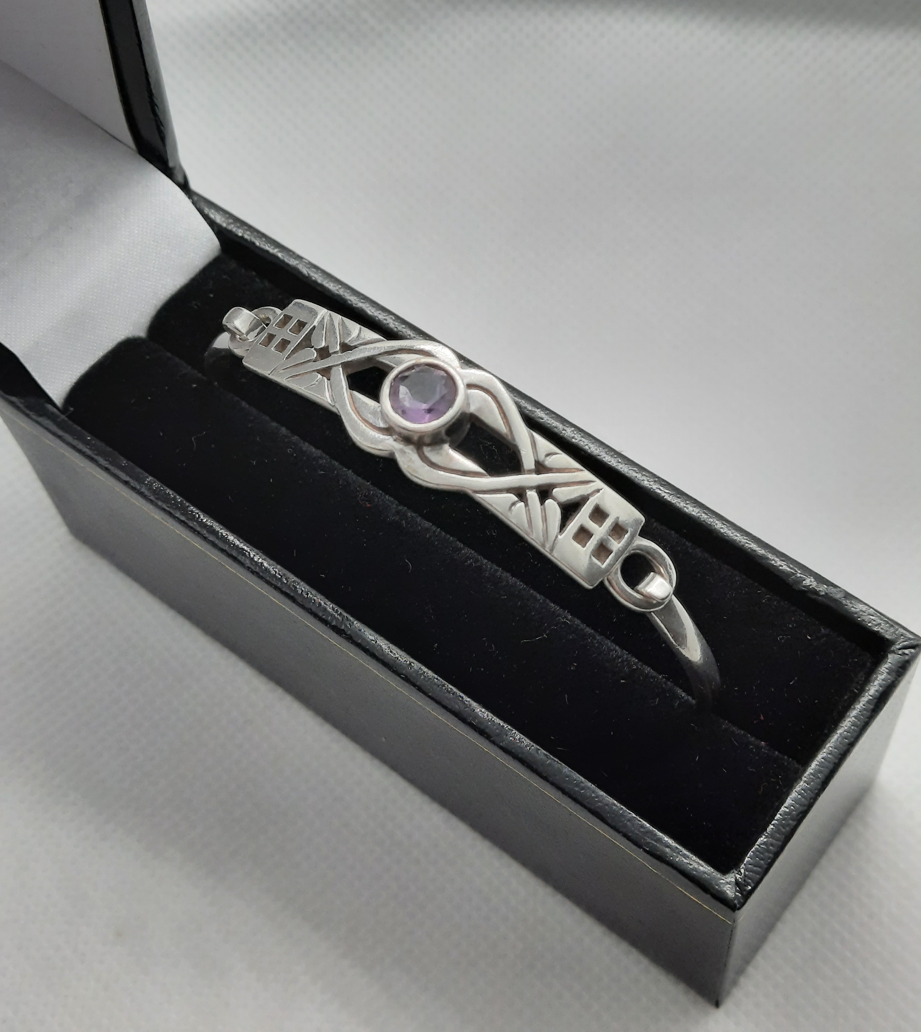 Sterling Silver Amethyst Set Rennie Mackintosh Design Bangle