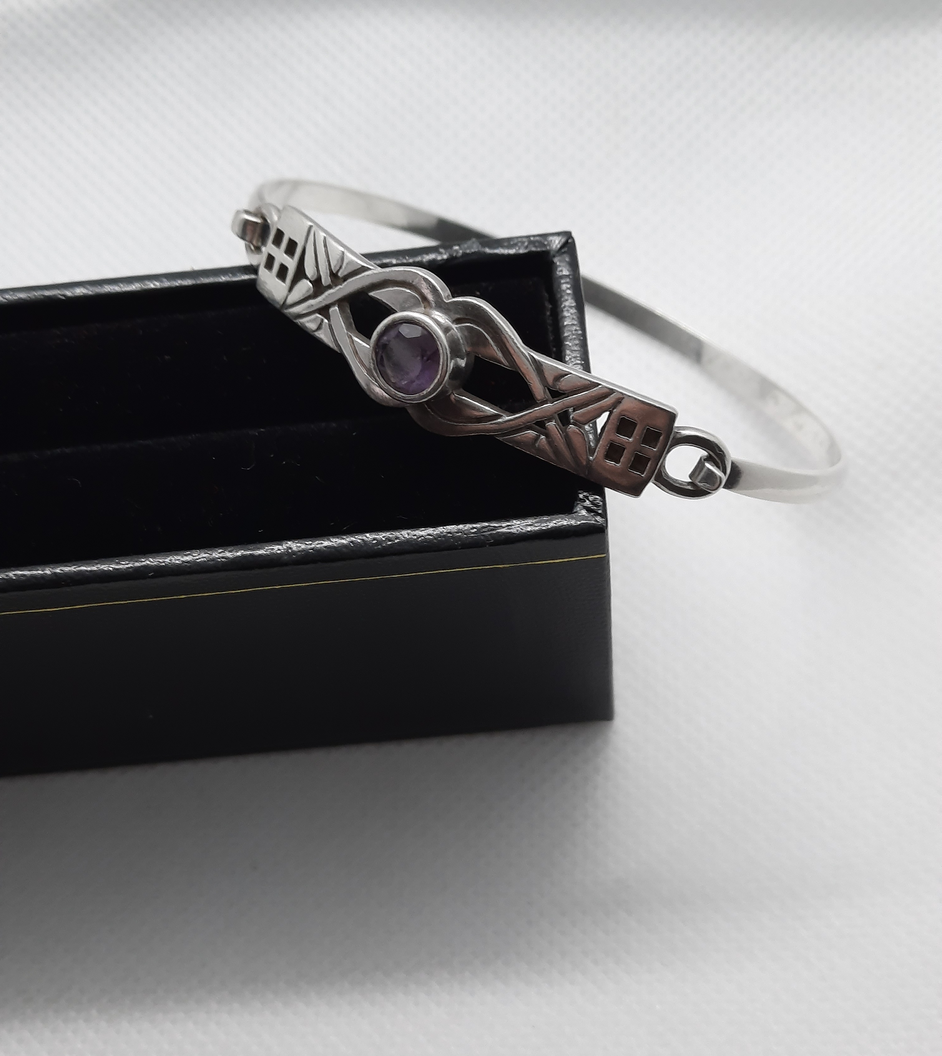 Sterling Silver Amethyst Set Rennie Mackintosh Design Bangle