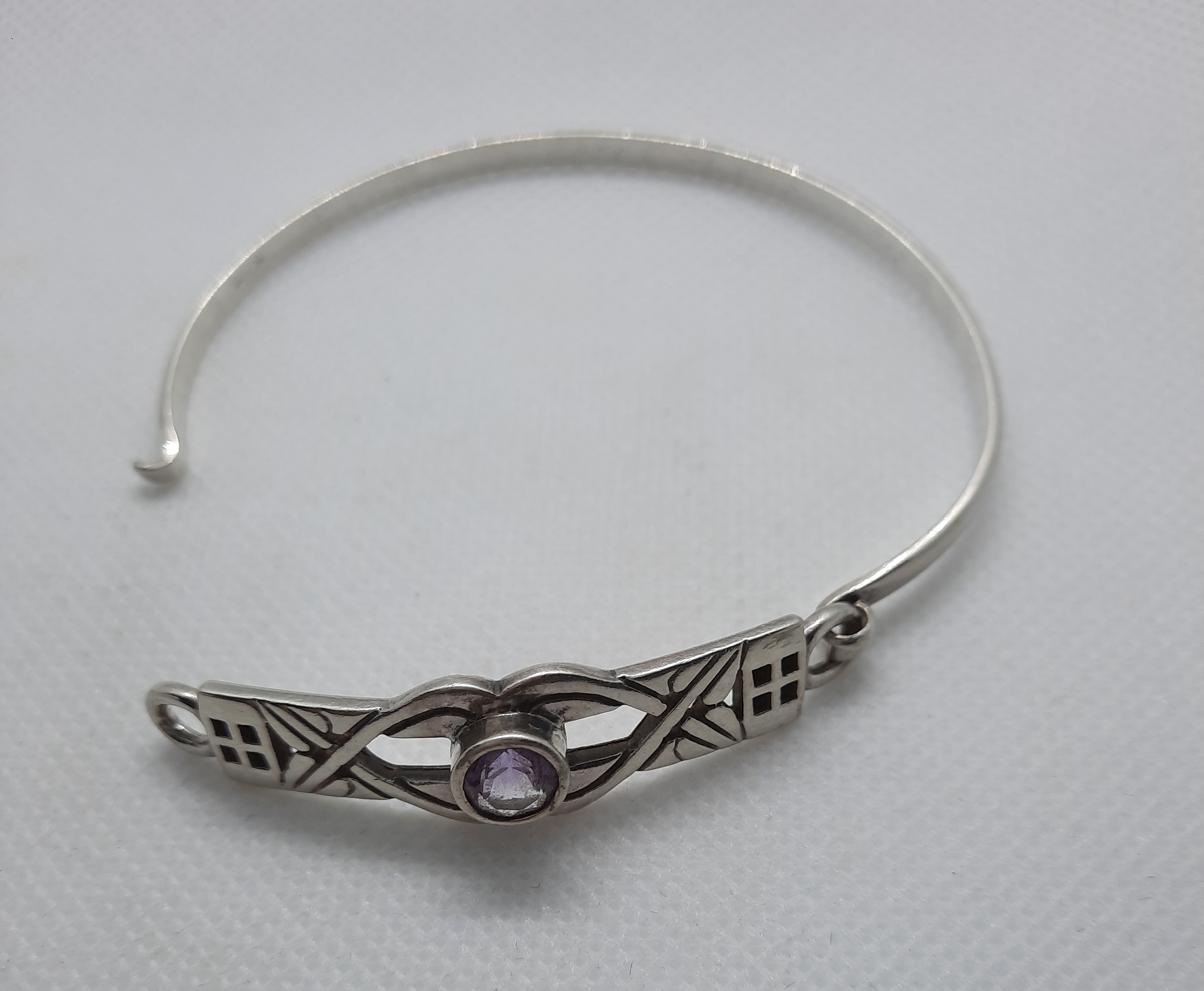 Sterling Silver Amethyst Set Rennie Mackintosh Design Bangle