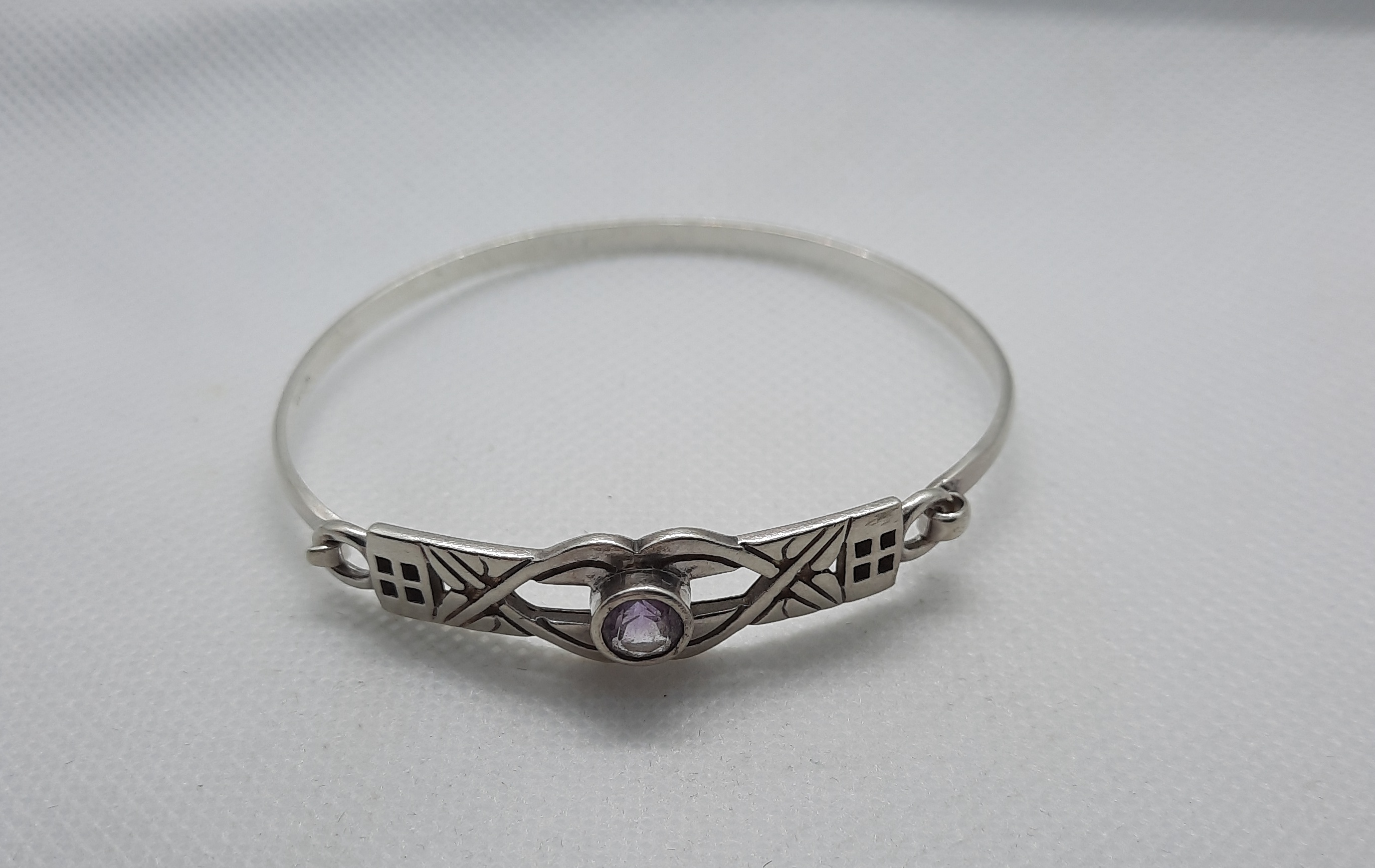 Sterling Silver Amethyst Set Rennie Mackintosh Design Bangle