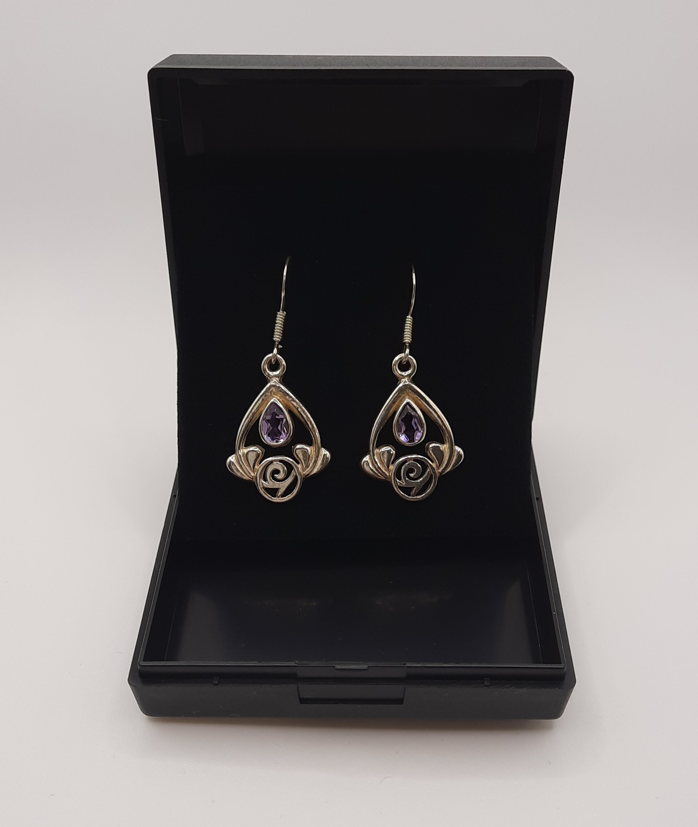 Sterling Silver Amethyst Set Earrings in Rennie Mackintosh Style