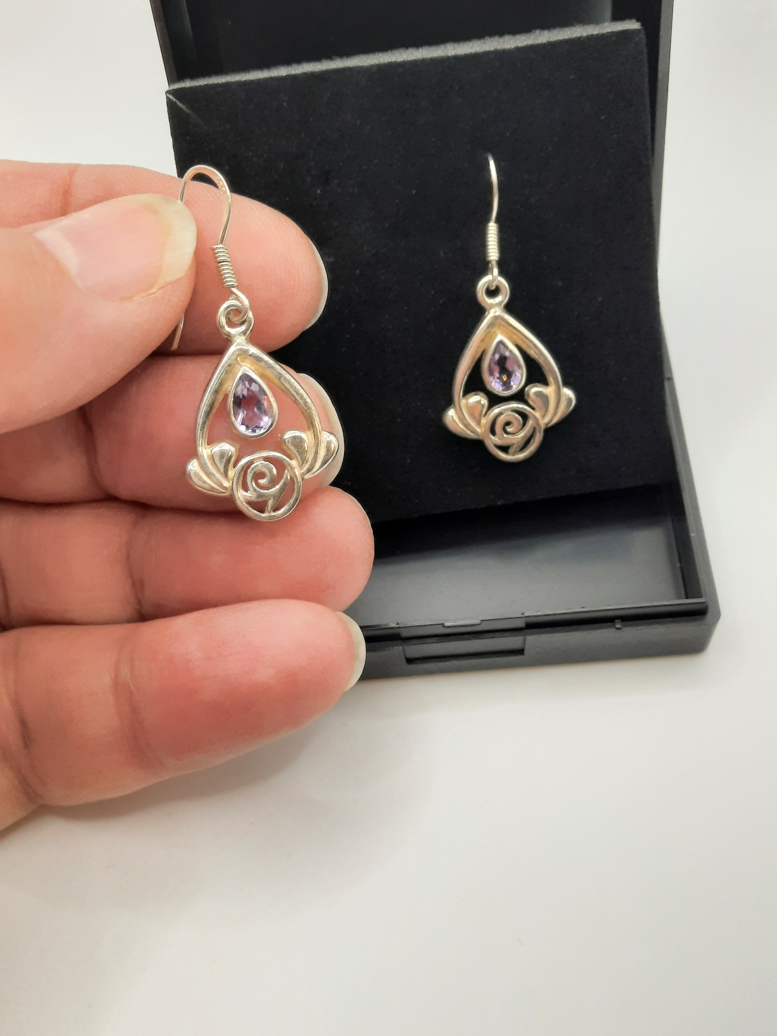 Sterling Silver Amethyst Set Earrings in Rennie Mackintosh Style