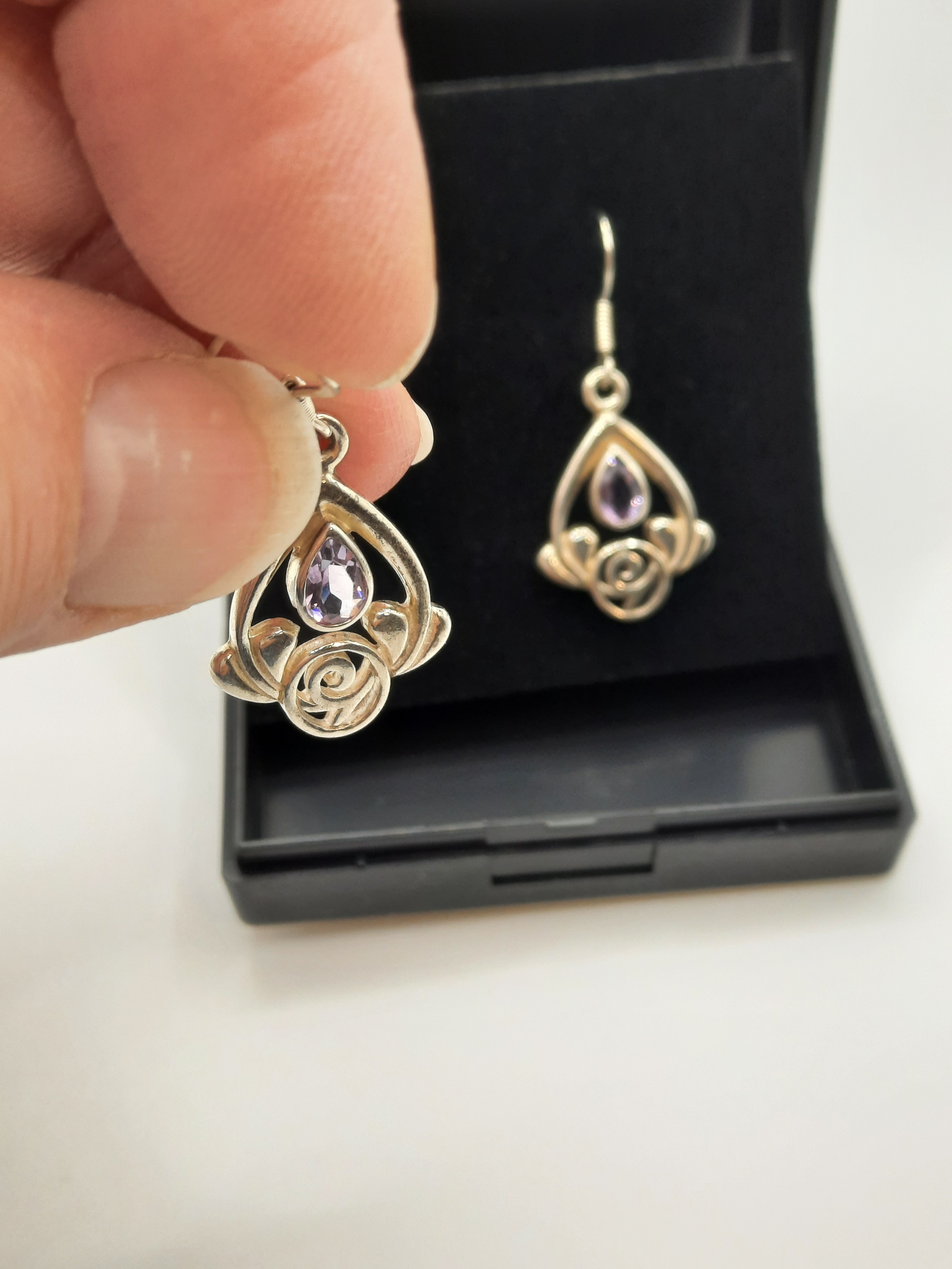 Sterling Silver Amethyst Set Earrings in Rennie Mackintosh Style