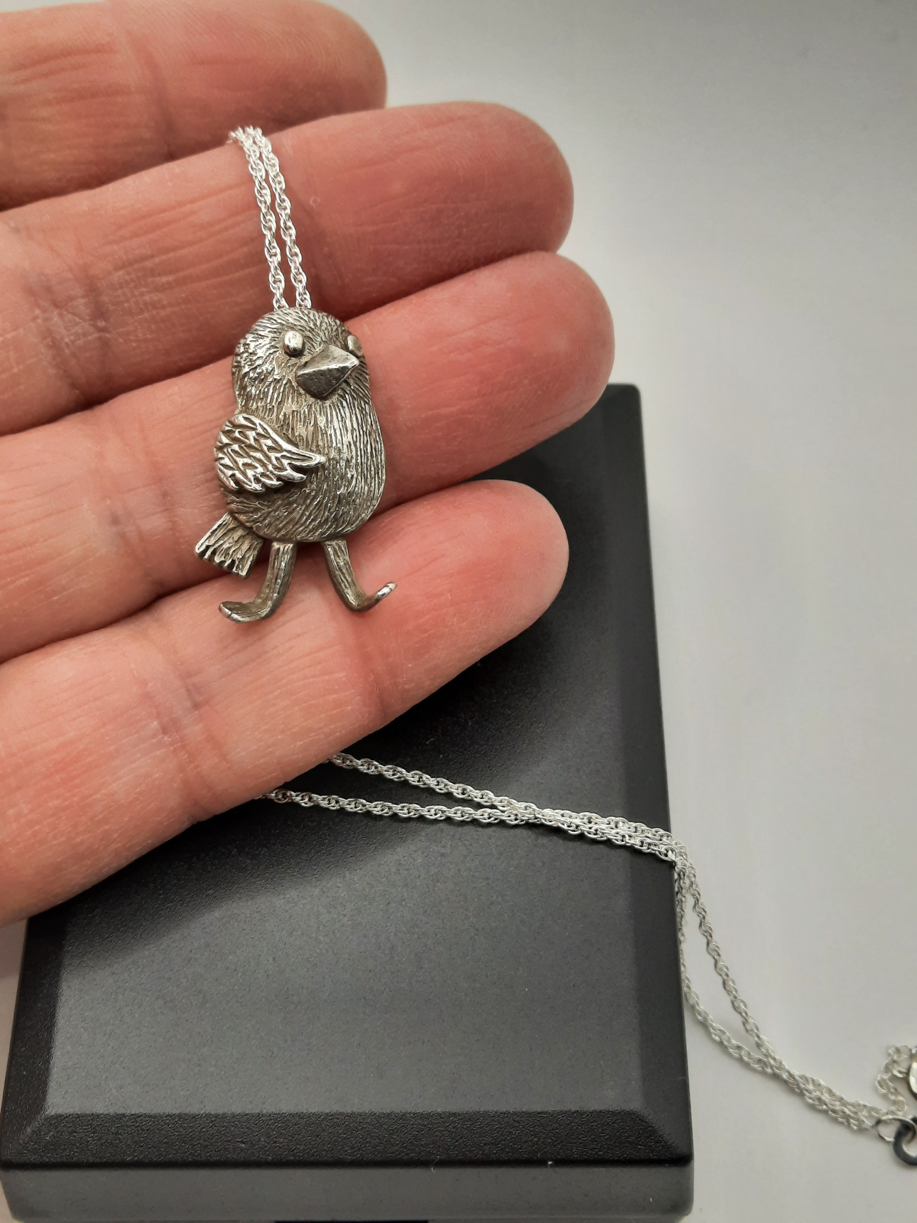 Quirky Sterling Silver Bird Pendant and Chain