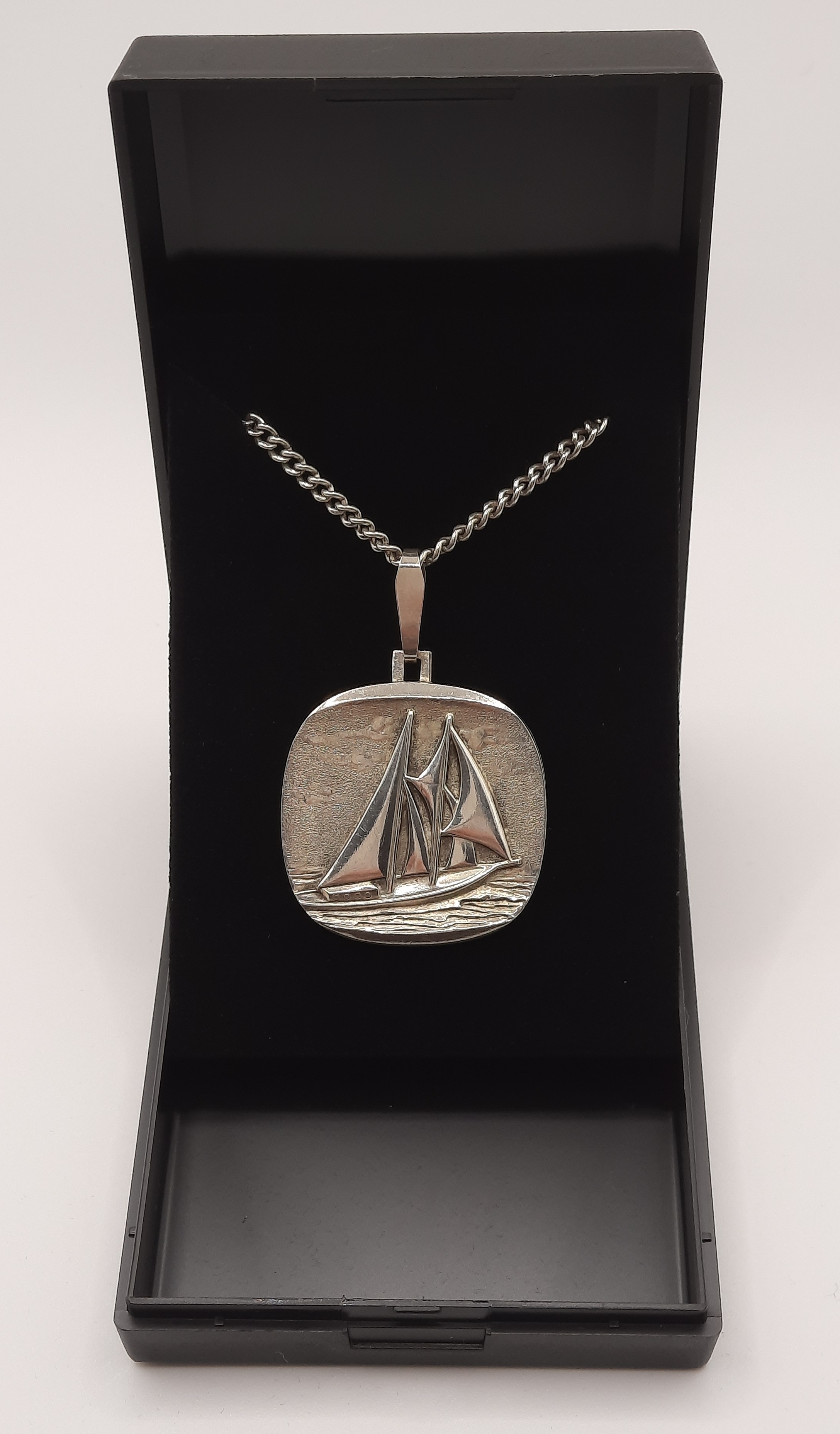 Sterling Silver Yacht Pendant on Sterling Curb Chain