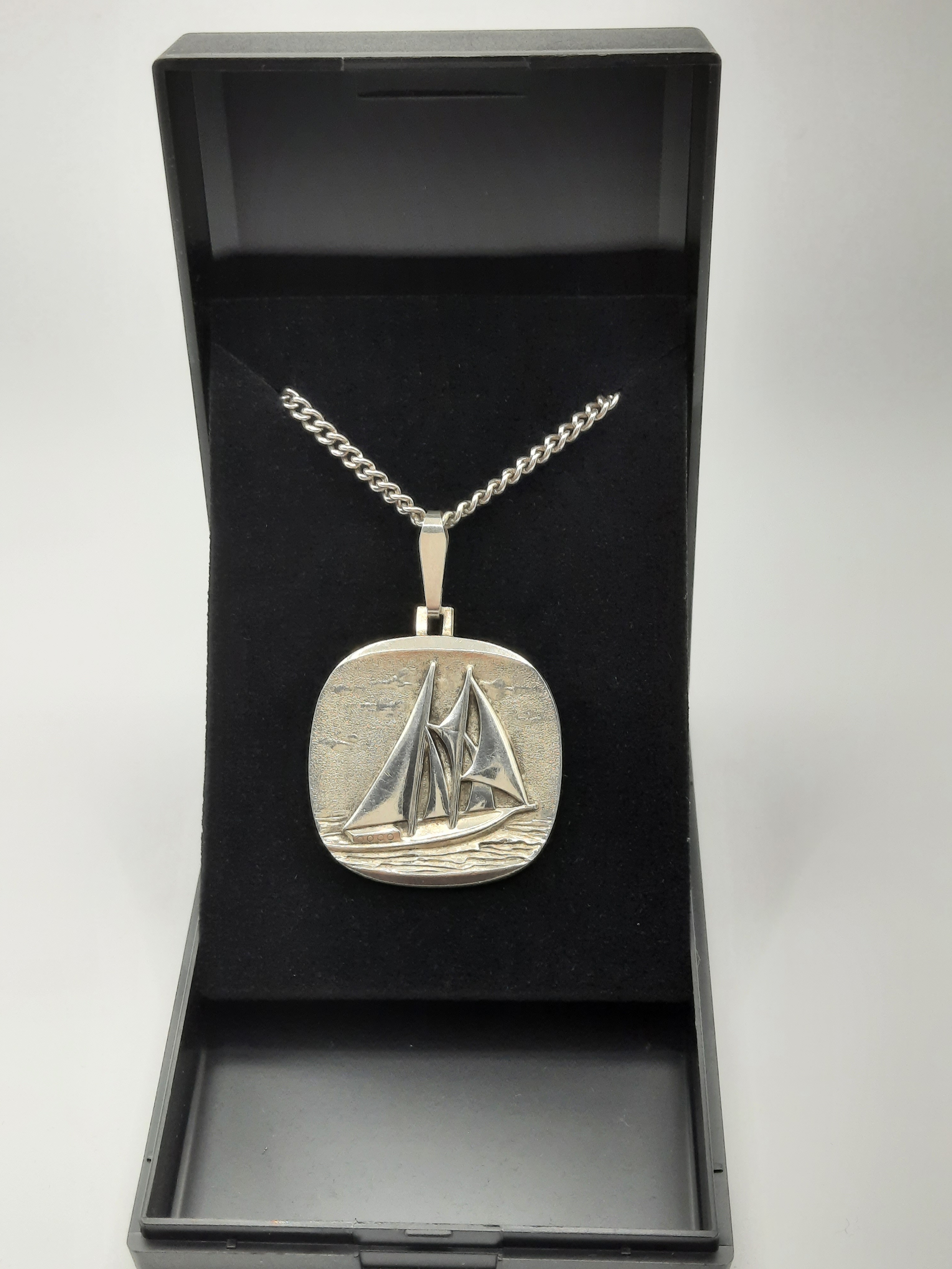 Sterling Silver Yacht Pendant on Sterling Curb Chain