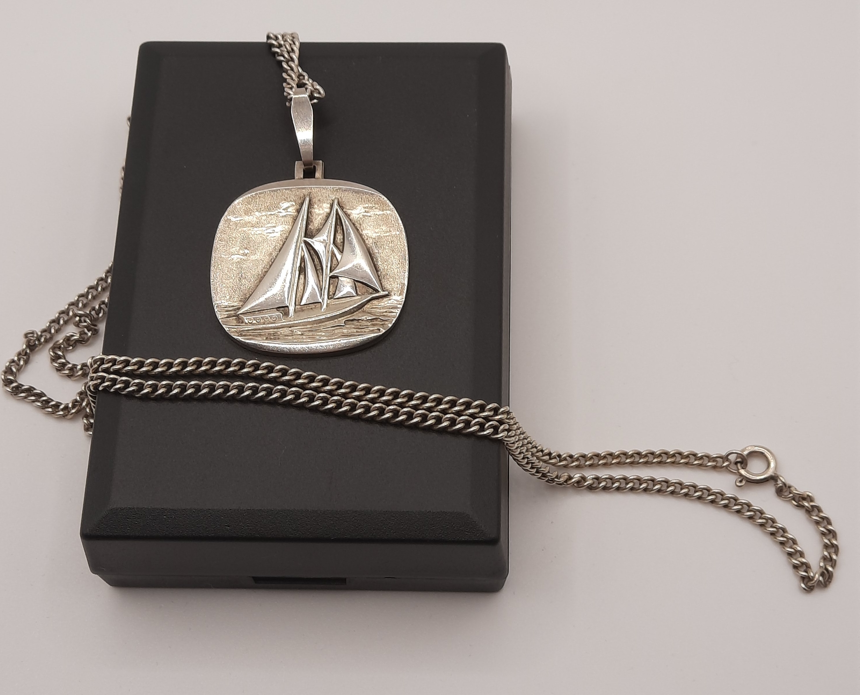 Sterling Silver Yacht Pendant on Sterling Curb Chain