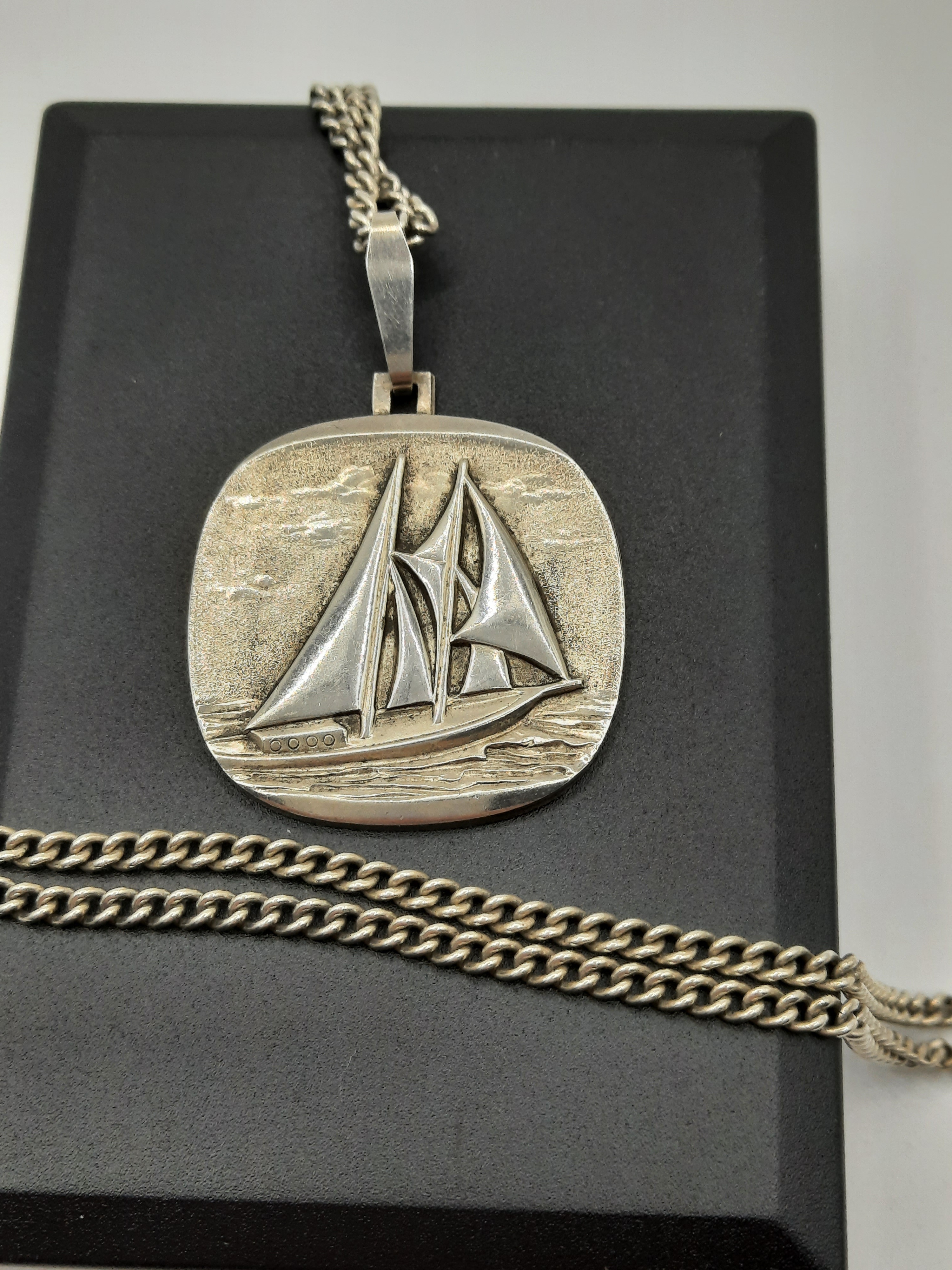 Sterling Silver Yacht Pendant on Sterling Curb Chain