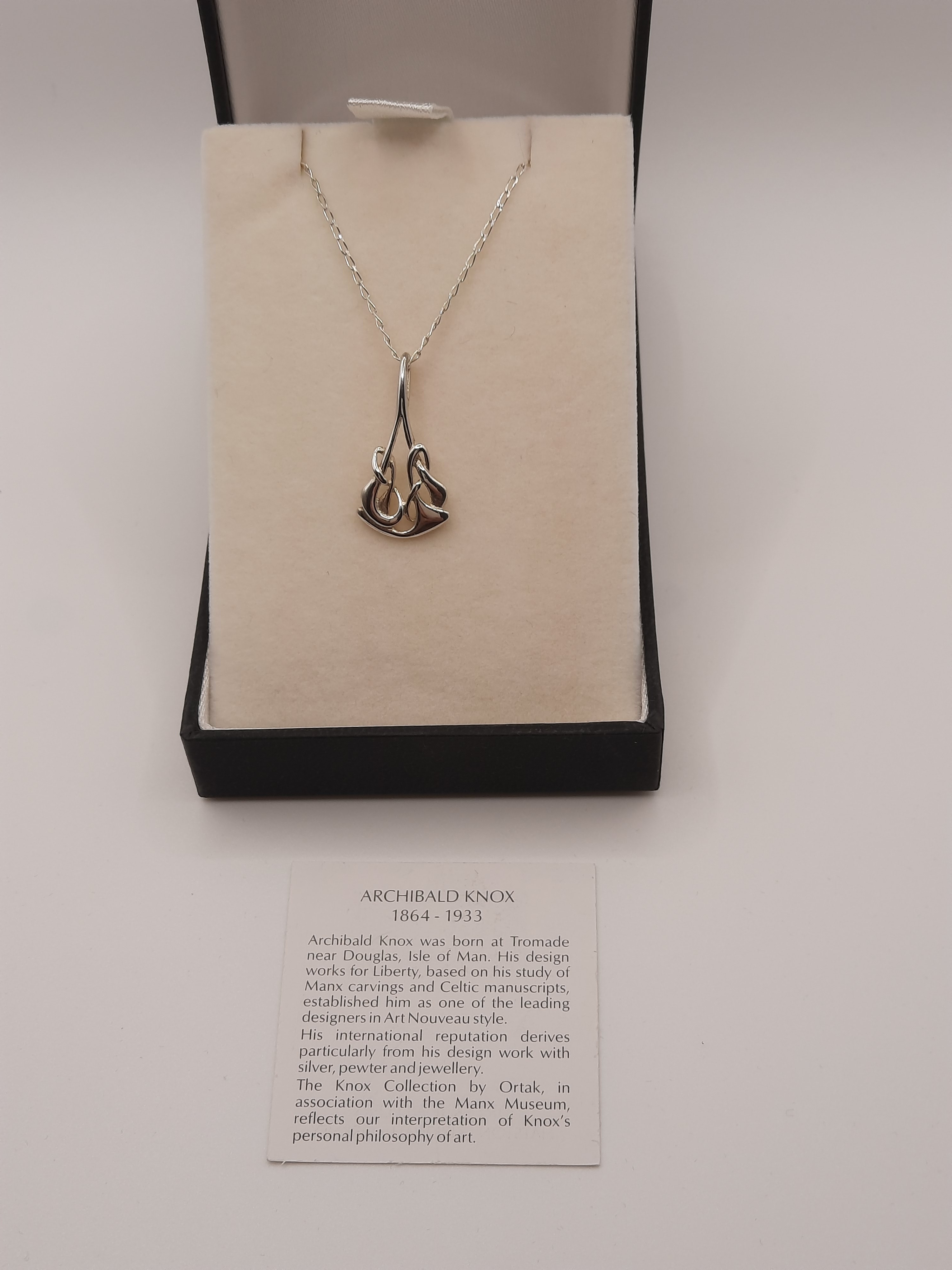 ORTAK Sterling Silver Archibald Knox Pendant and Chain in Original Box