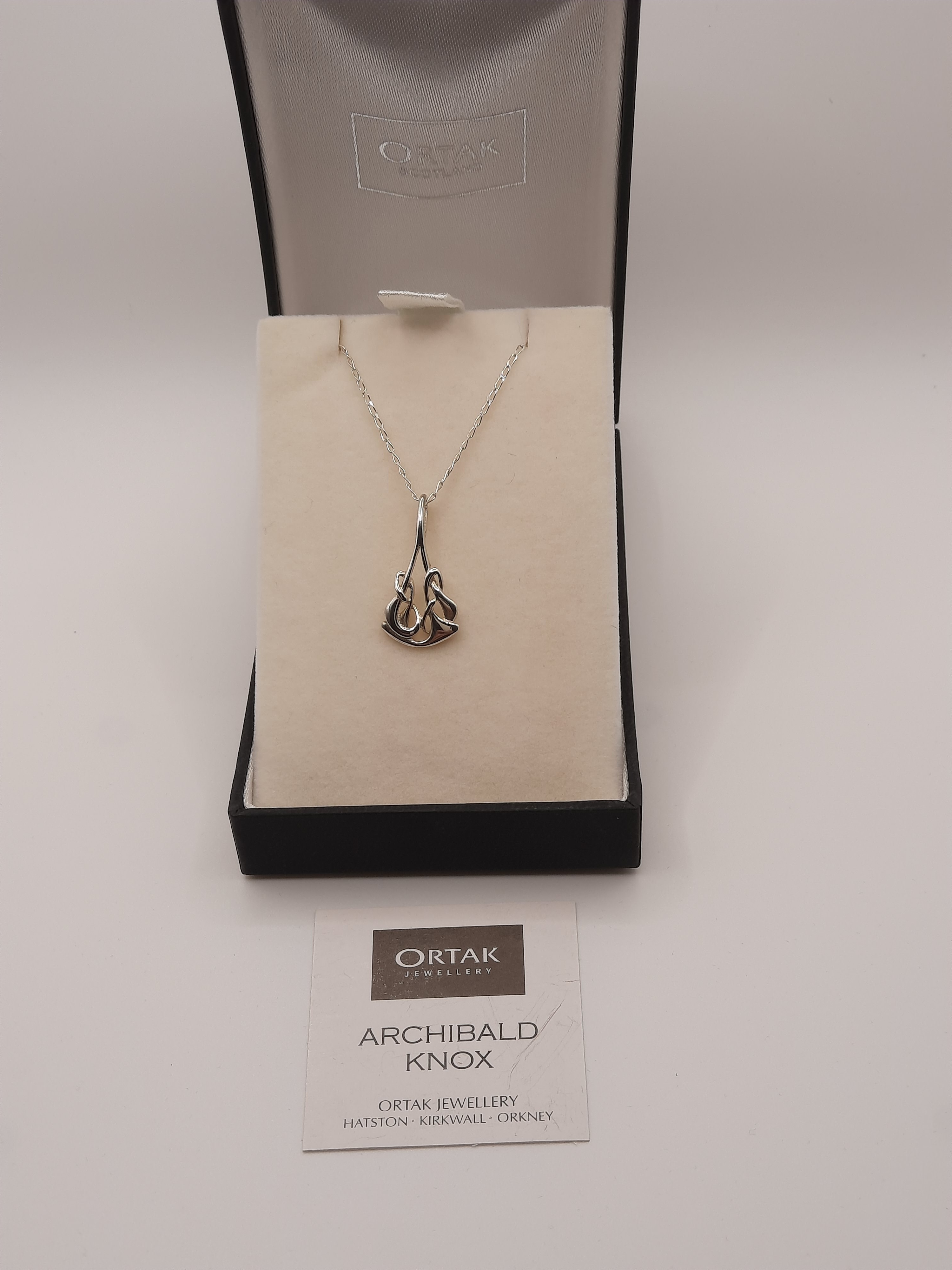 ORTAK Sterling Silver Archibald Knox Pendant and Chain in Original Box