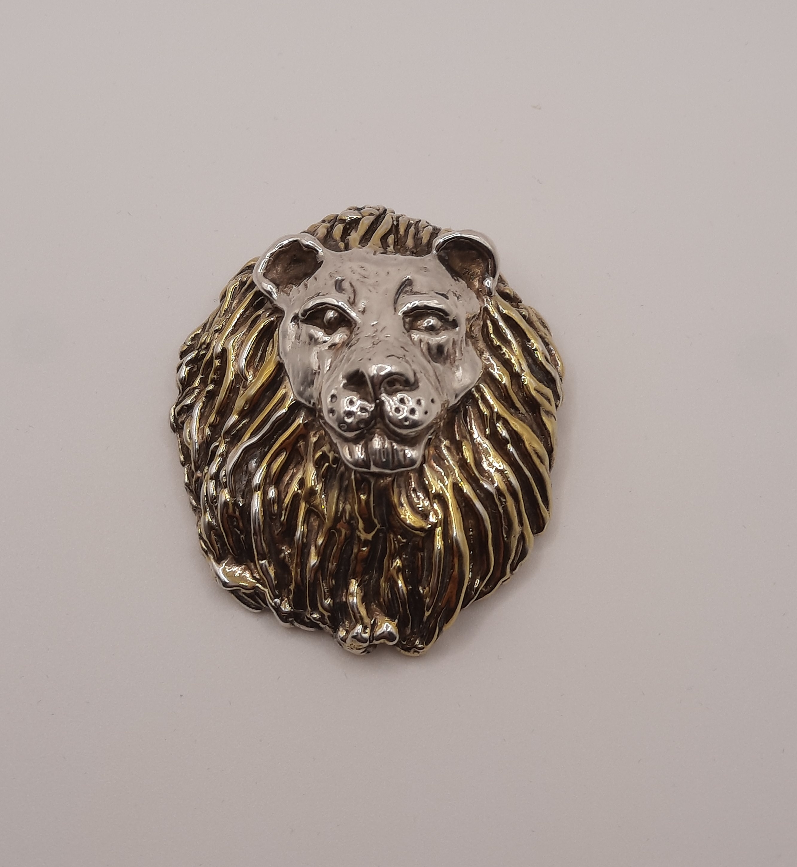 Impressive Sterling Silver Lion's Head Brooch with Hoop for Pendant