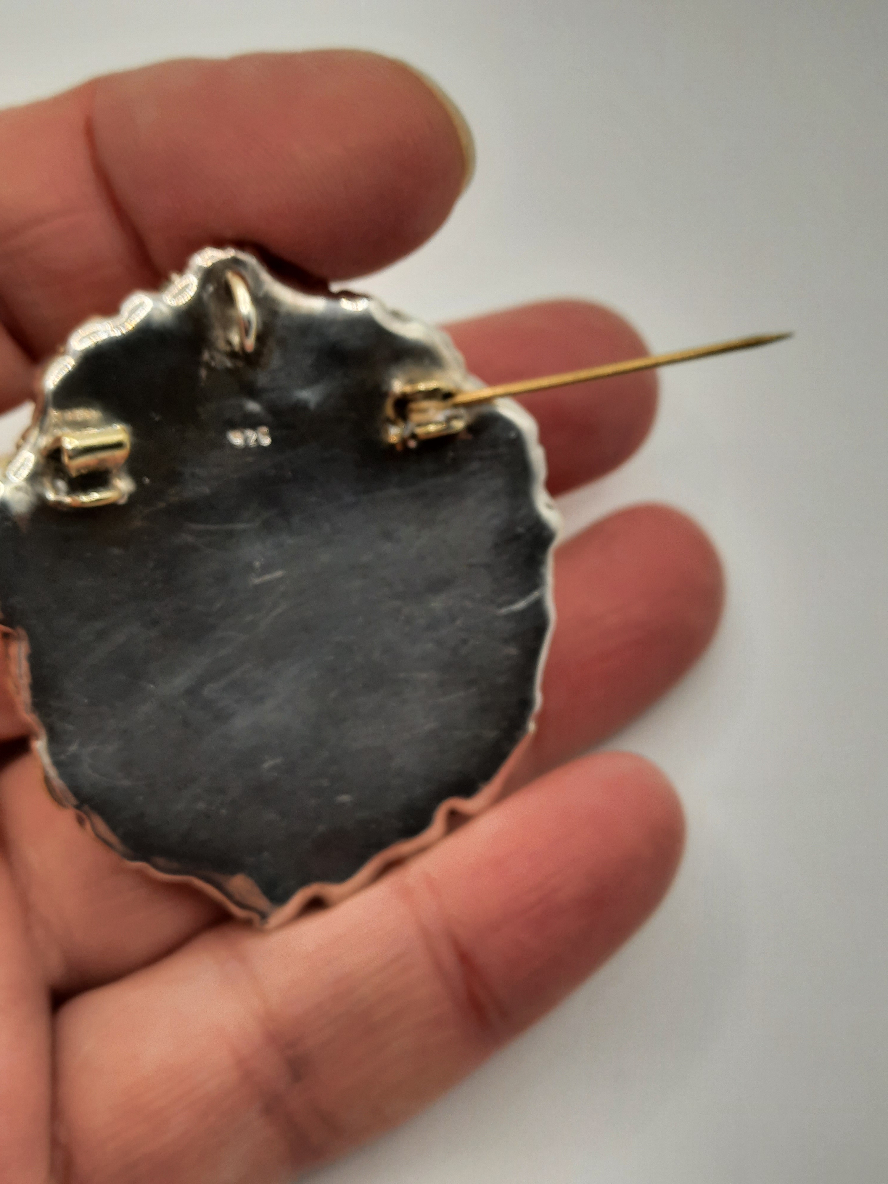 Impressive Sterling Silver Lion's Head Brooch with Hoop for Pendant