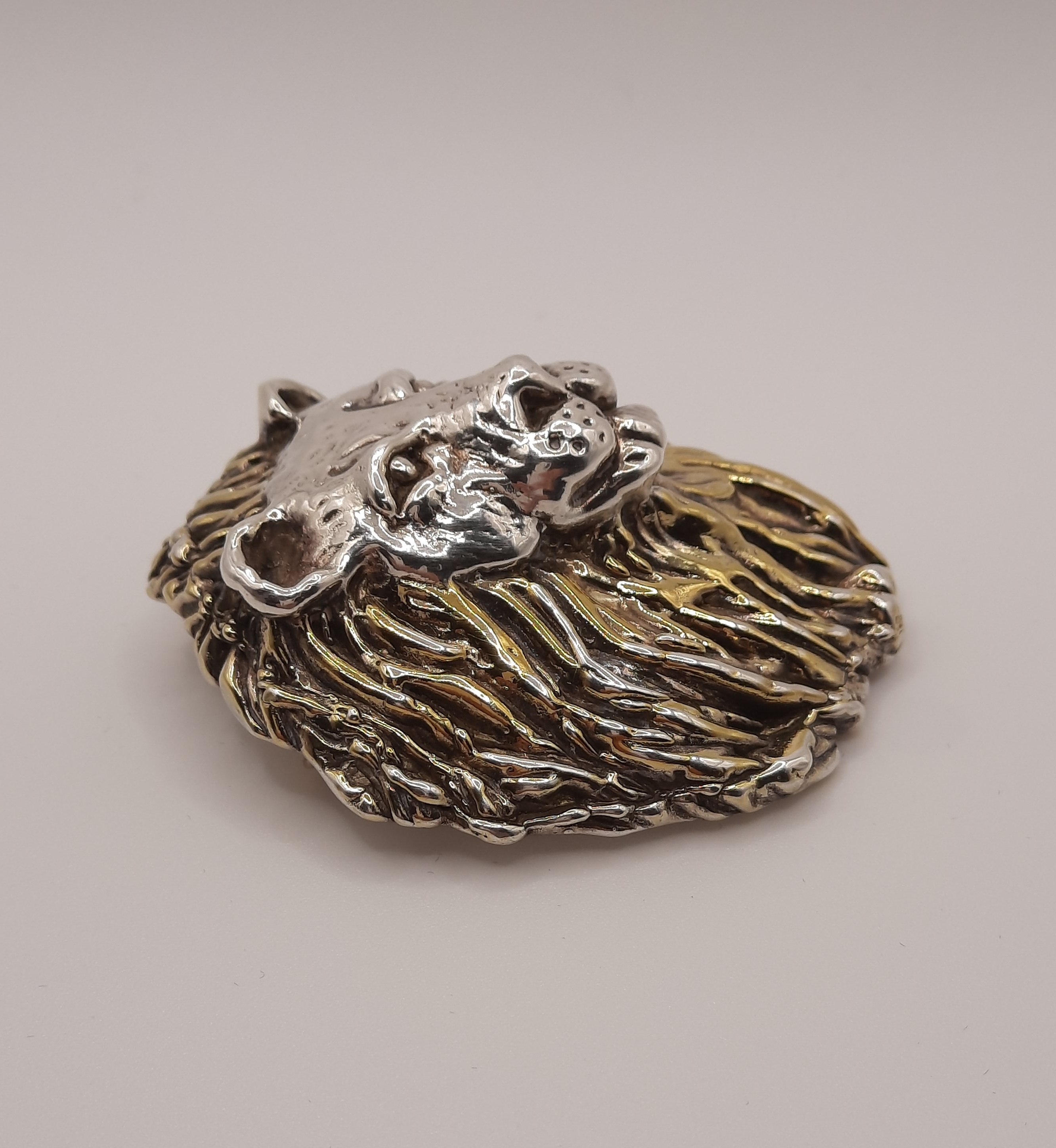 Impressive Sterling Silver Lion's Head Brooch with Hoop for Pendant