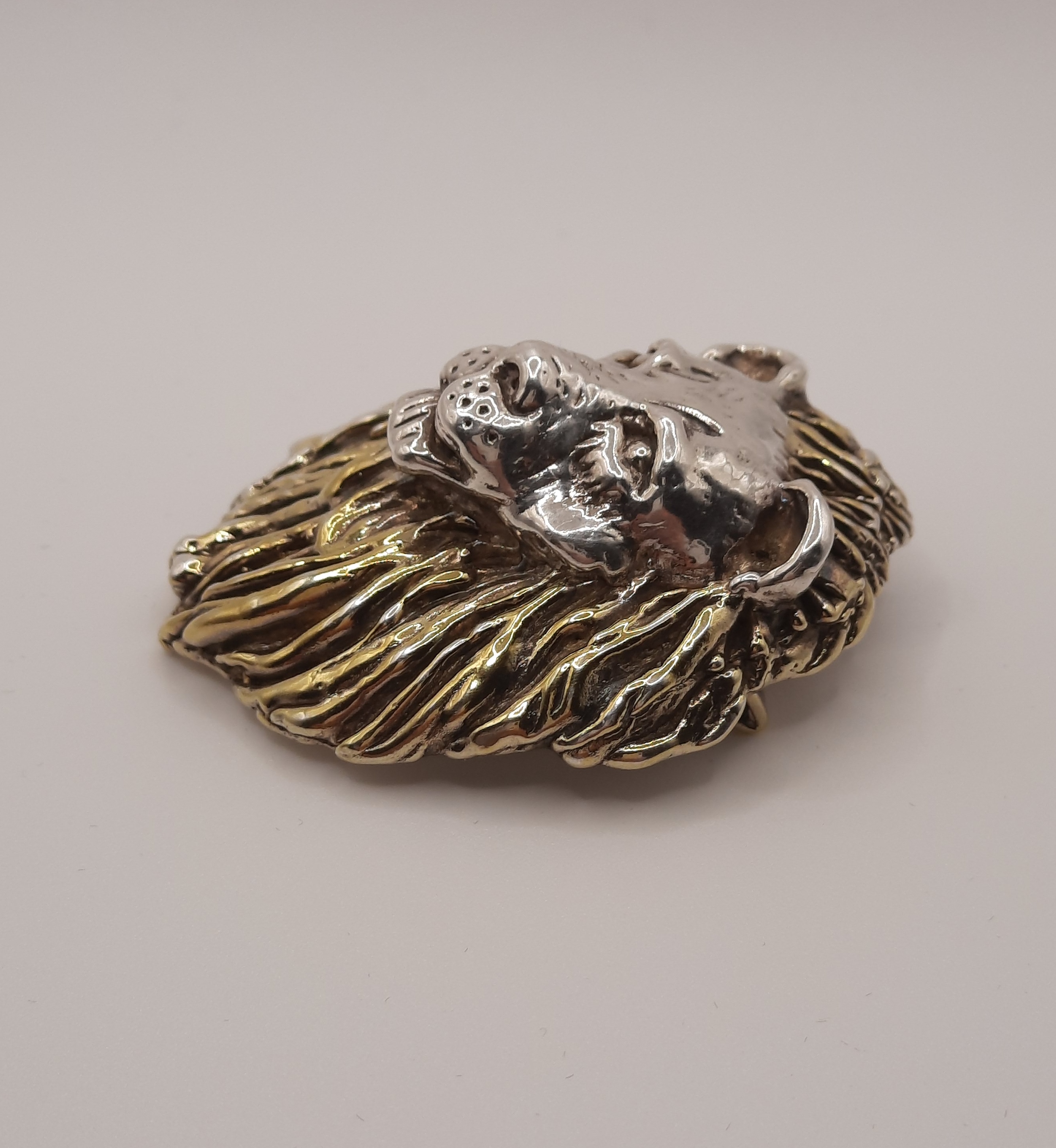 Impressive Sterling Silver Lion's Head Brooch with Hoop for Pendant