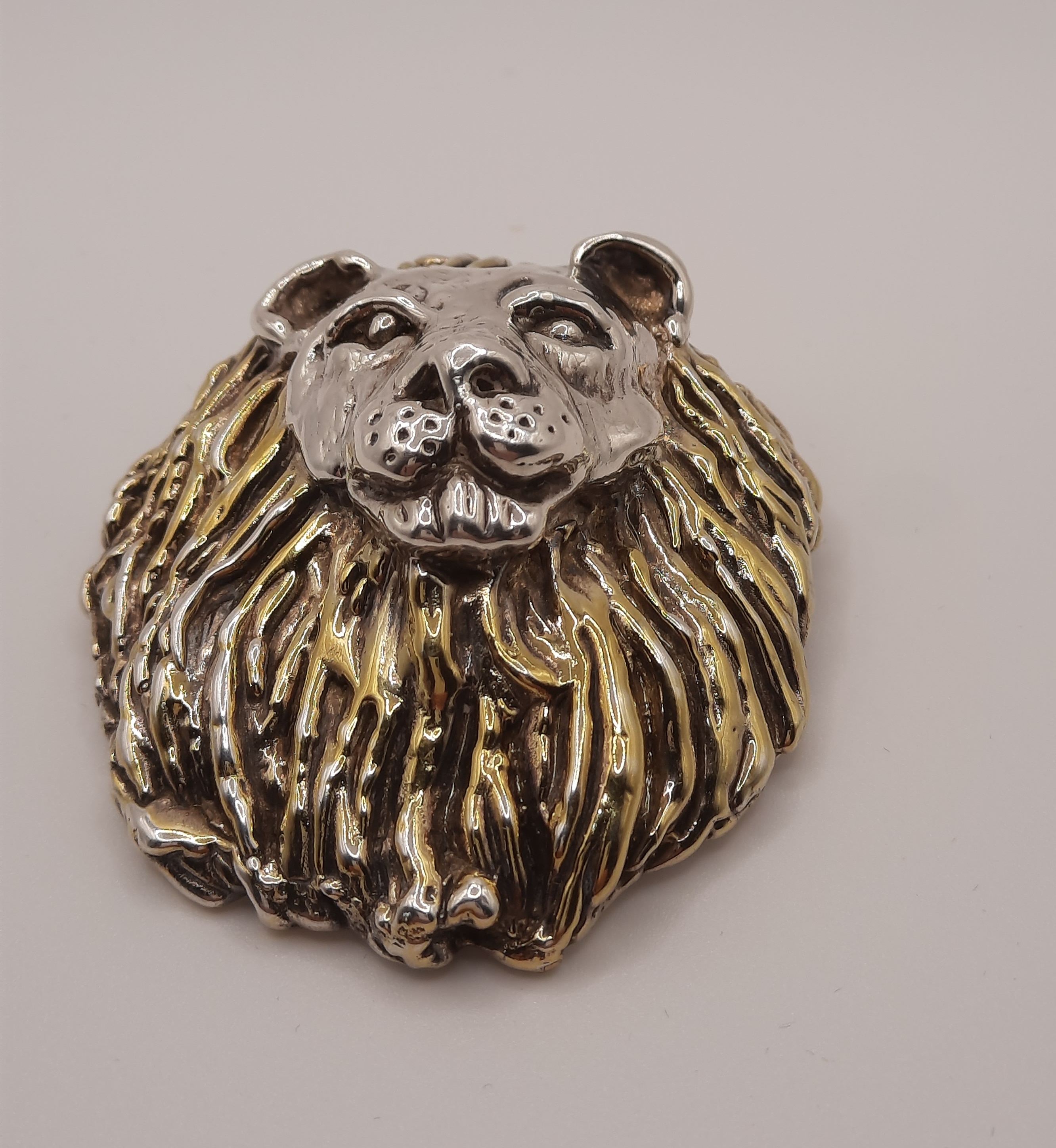 Impressive Sterling Silver Lion's Head Brooch with Hoop for Pendant
