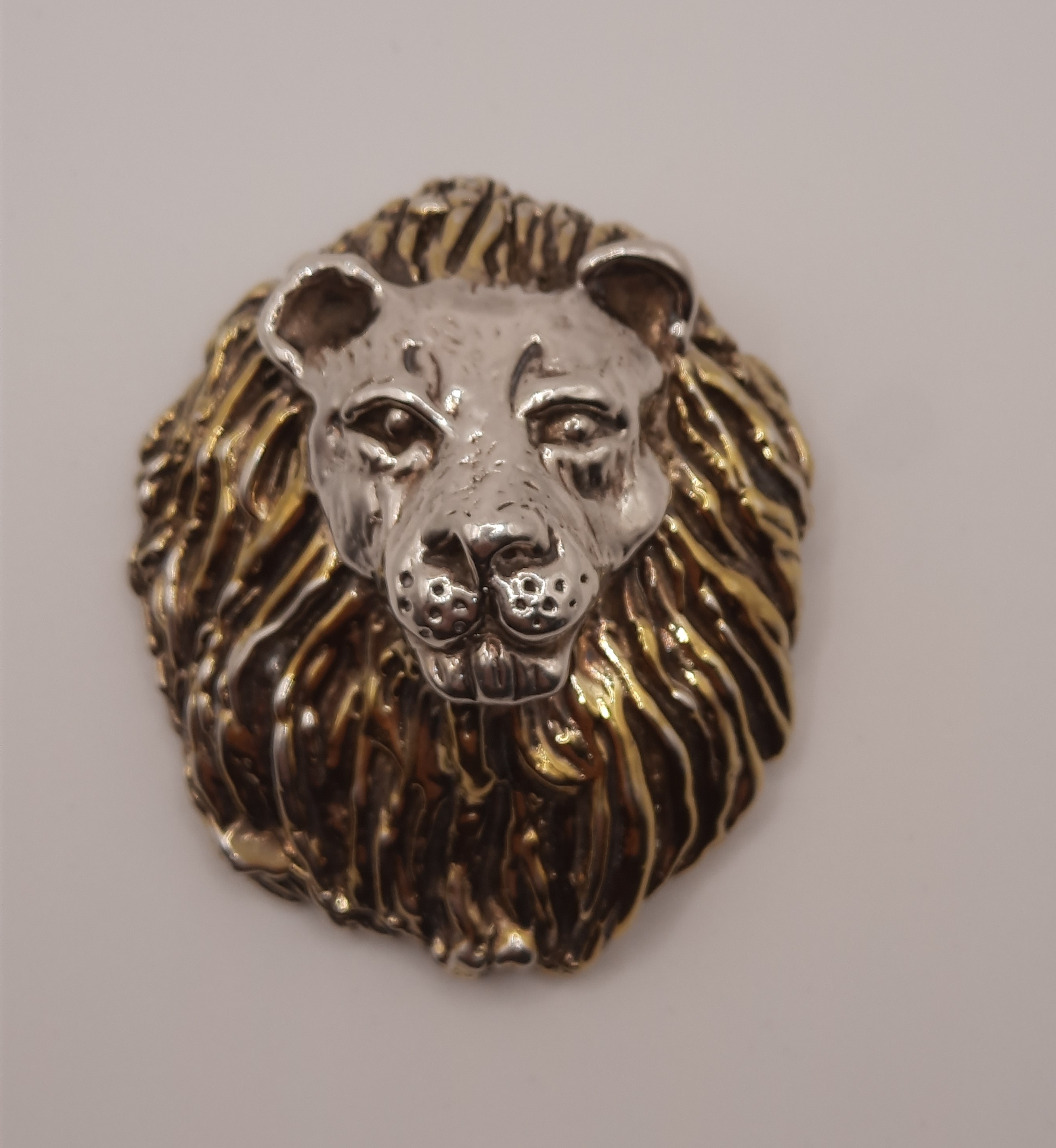 Impressive Sterling Silver Lion's Head Brooch with Hoop for Pendant