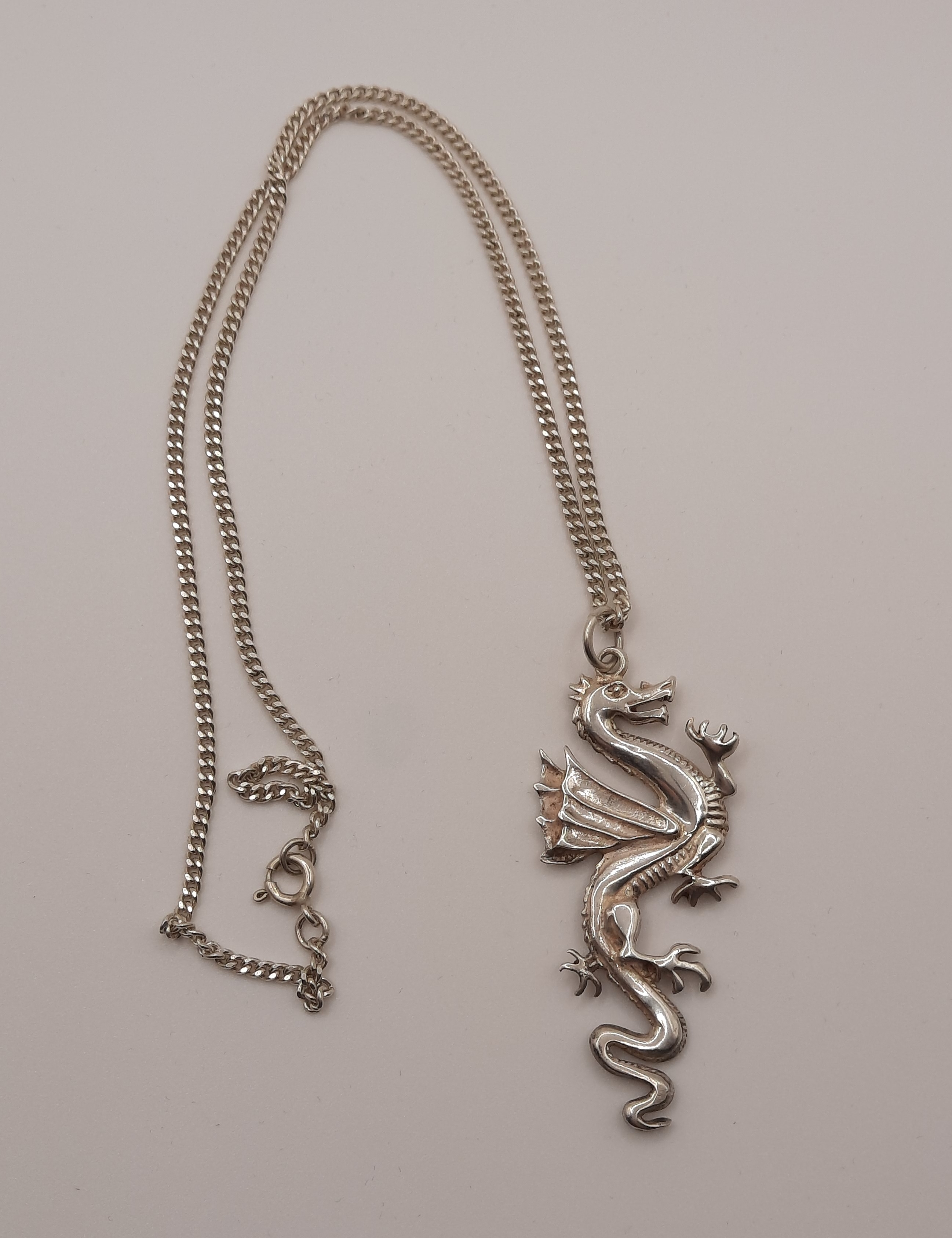 Sterling Silver Dragon Pendant and Chain