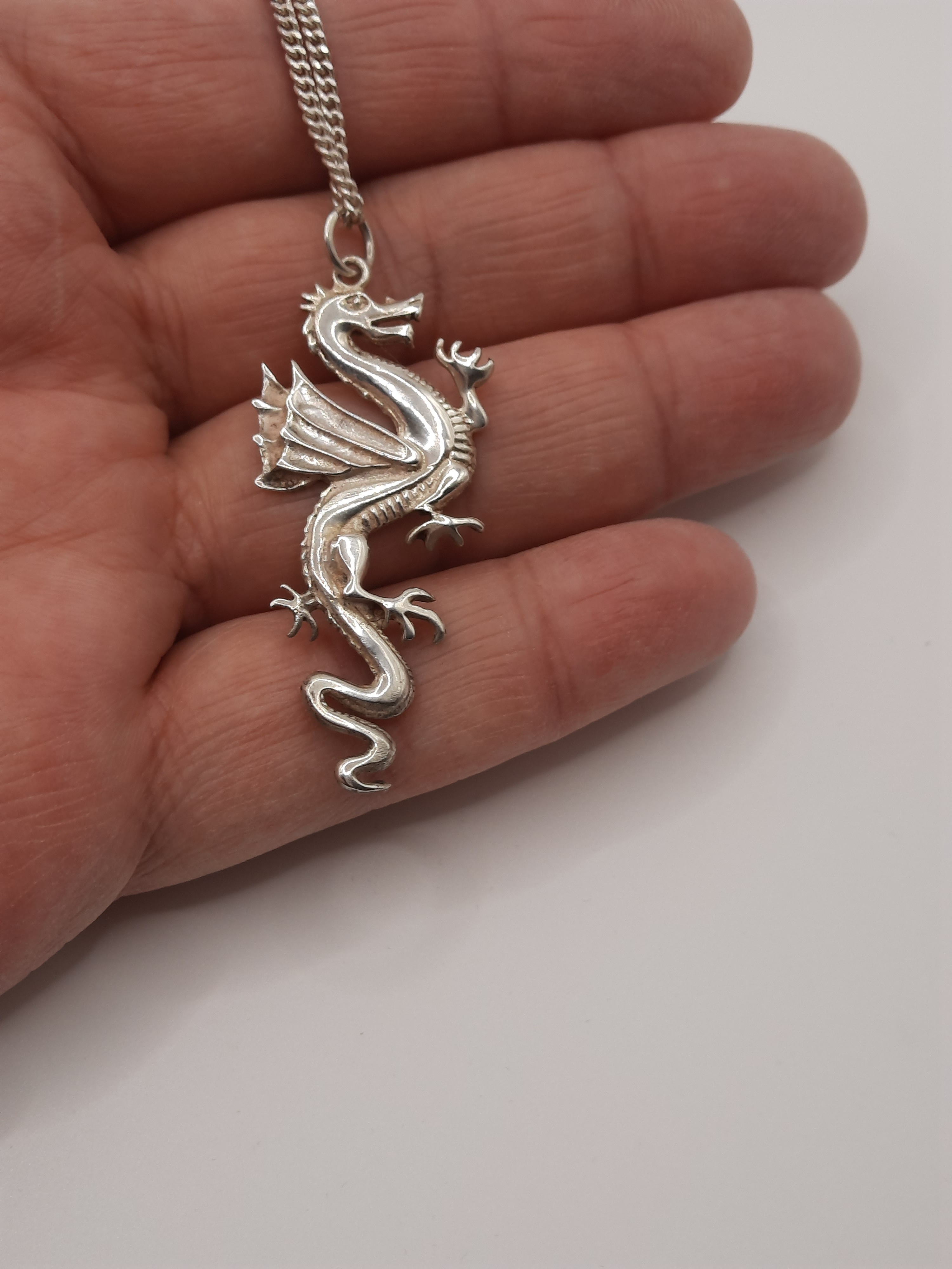 Sterling Silver Dragon Pendant and Chain