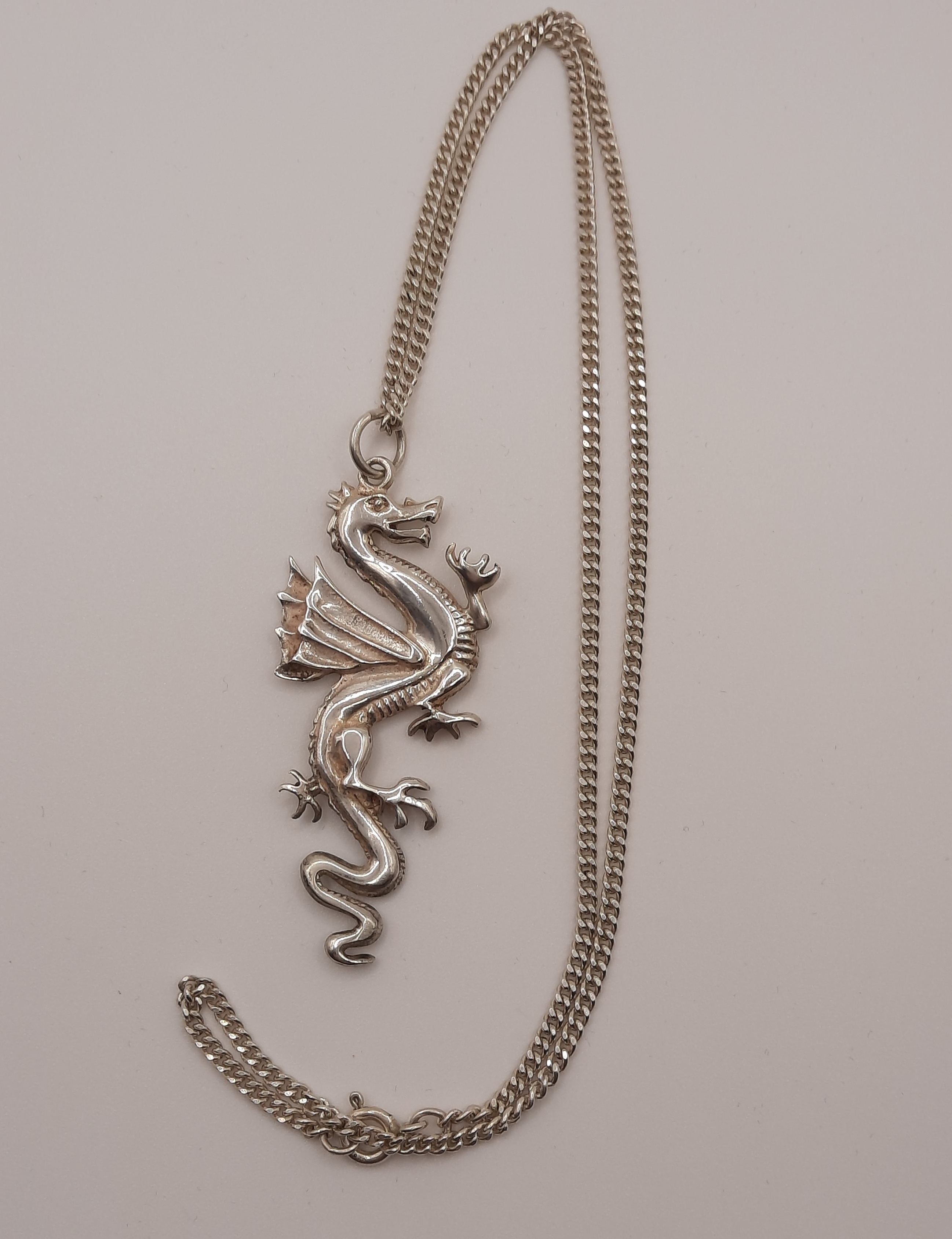 Sterling Silver Dragon Pendant and Chain