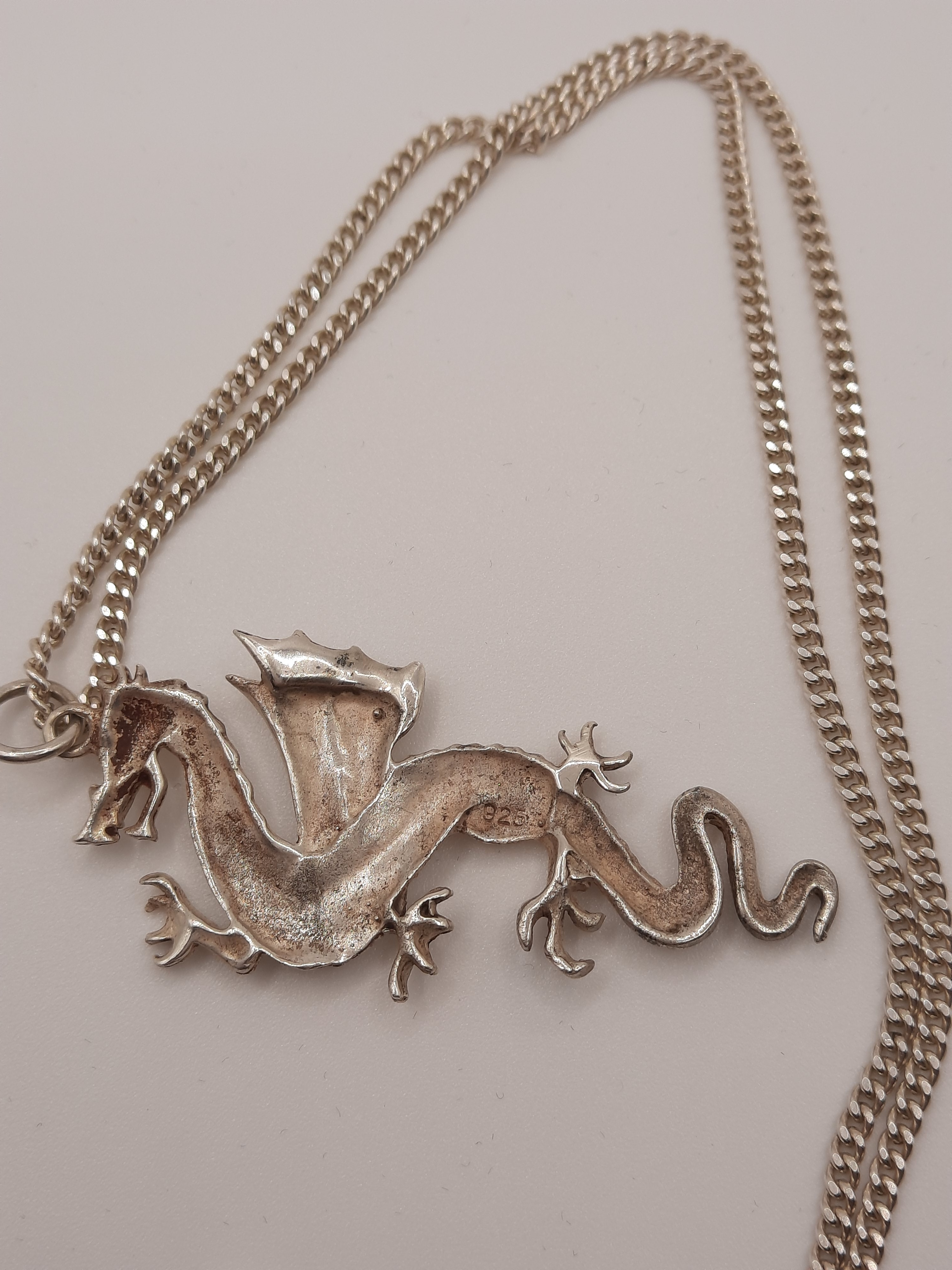 Sterling Silver Dragon Pendant and Chain