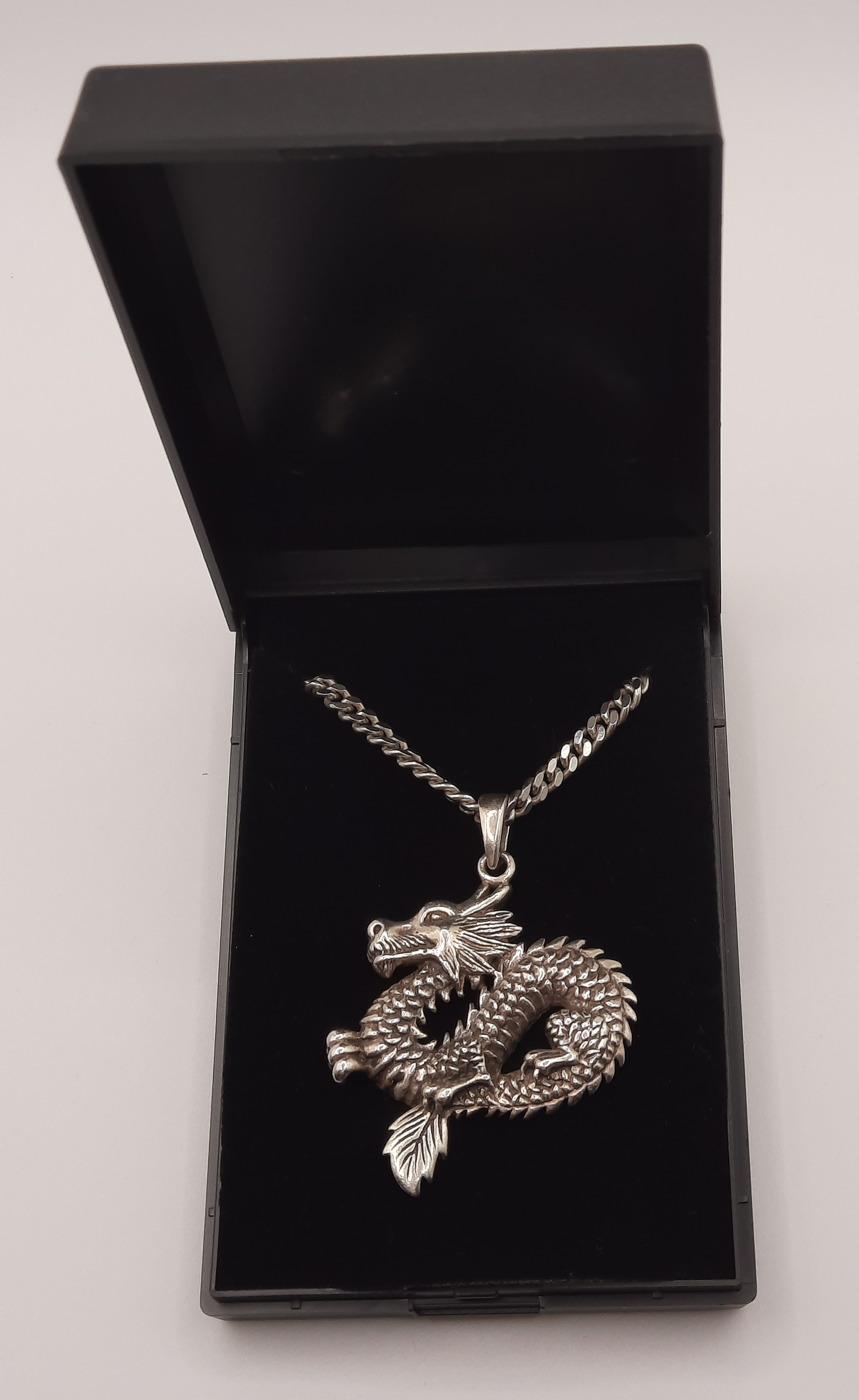 Sterling Silver Dragon Pendant on Thick Sterling Curb Chain
