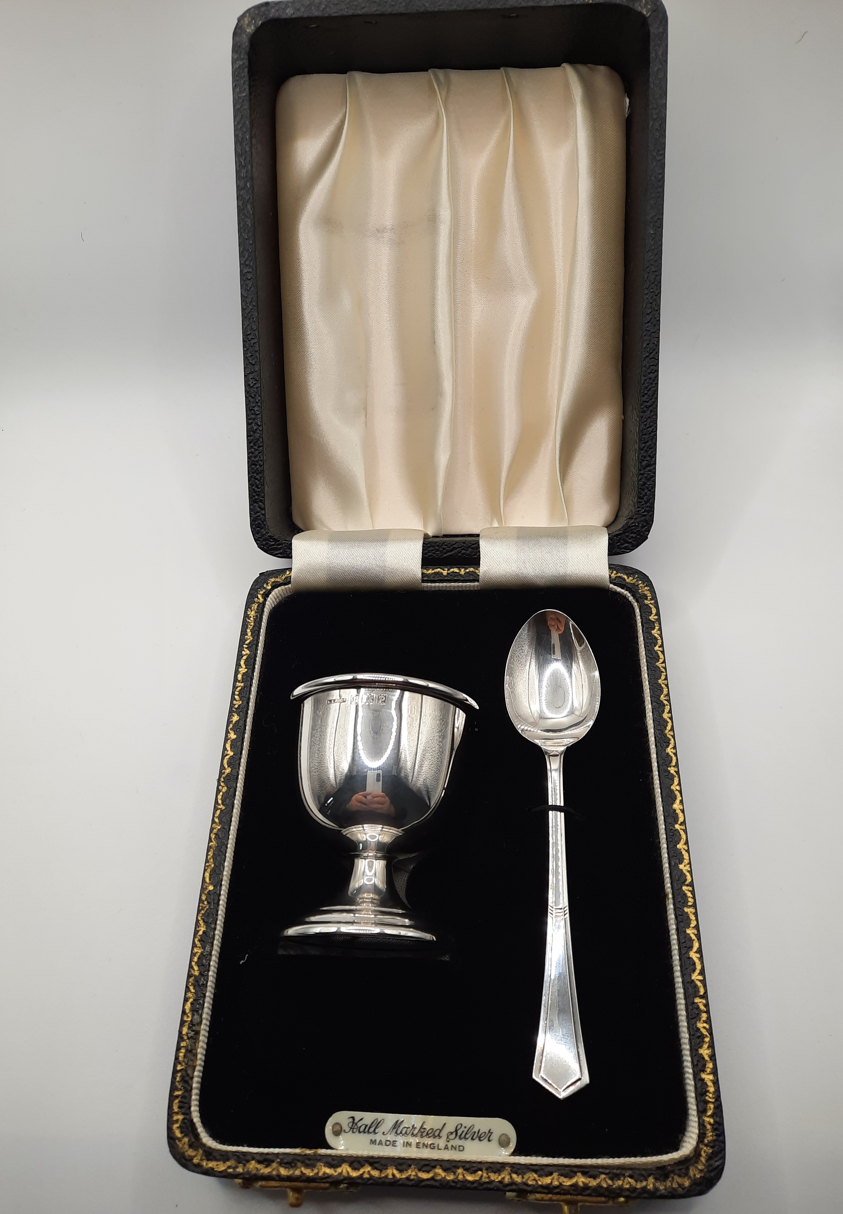 Vintage Sterling Silver Christening Set Nursery Set of Egg Cup and Spoon - Hallmarked 1964