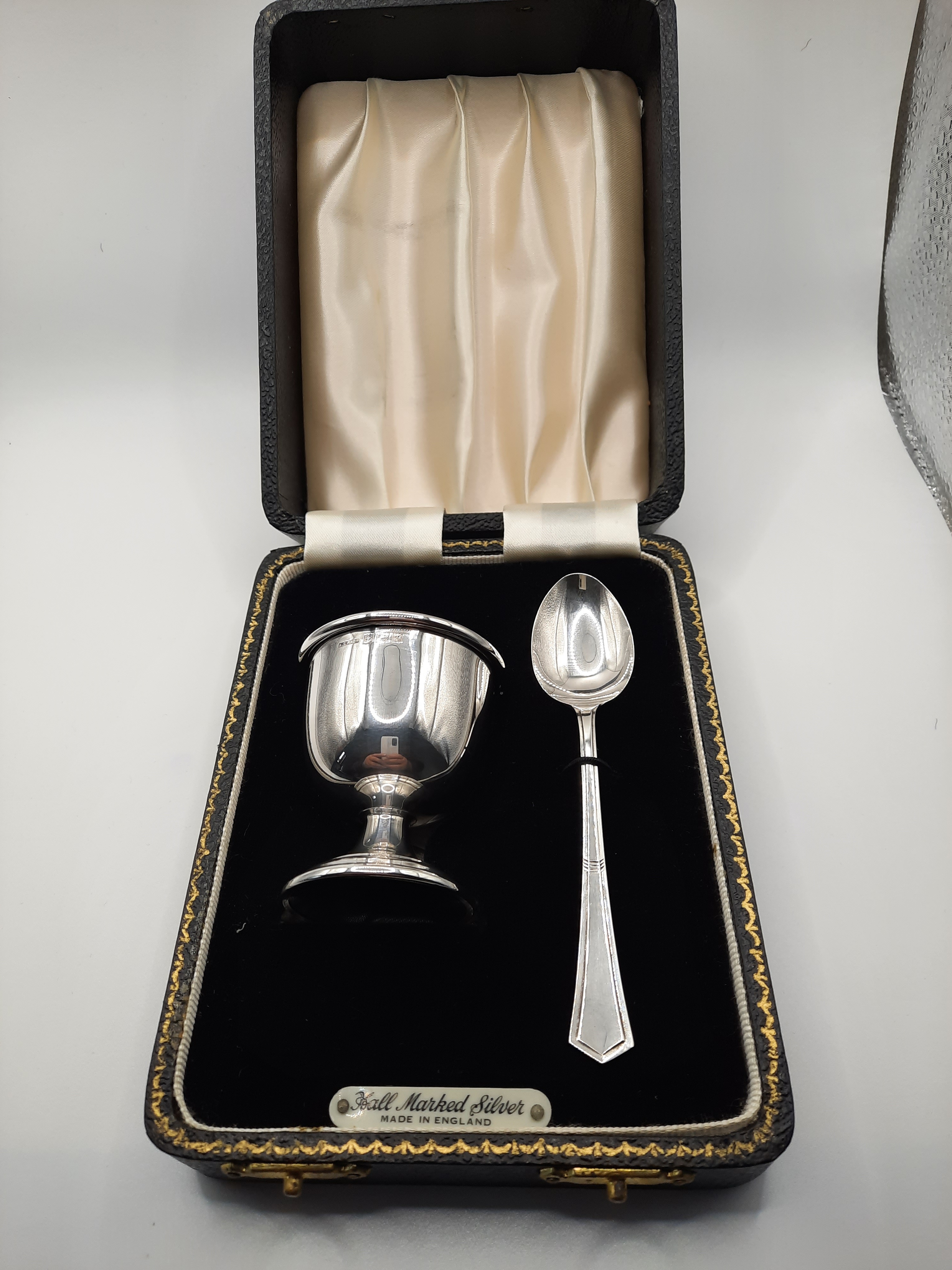 Vintage Sterling Silver Christening Set Nursery Set of Egg Cup and Spoon - Hallmarked 1964
