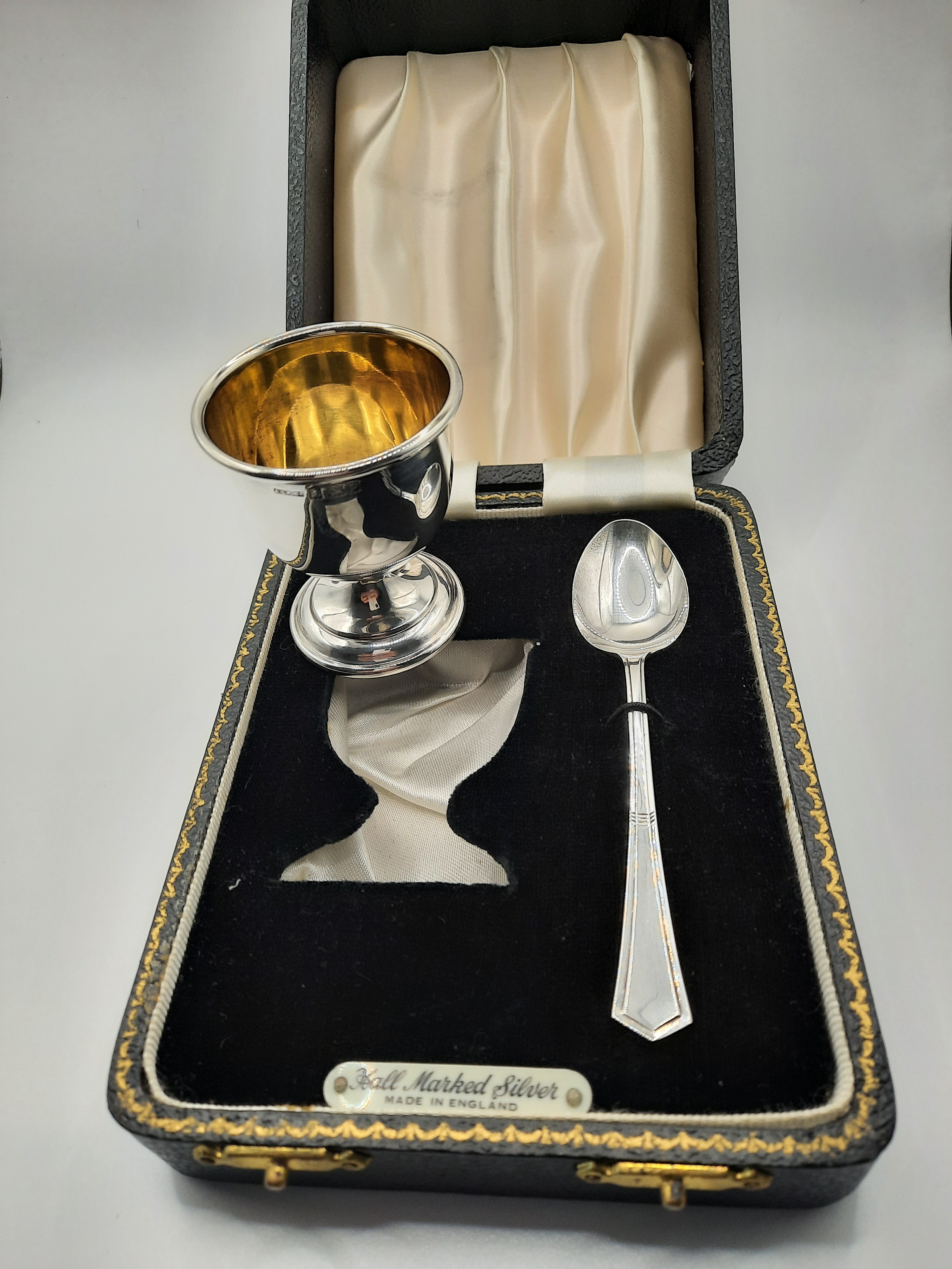 Vintage Sterling Silver Christening Set Nursery Set of Egg Cup and Spoon - Hallmarked 1964