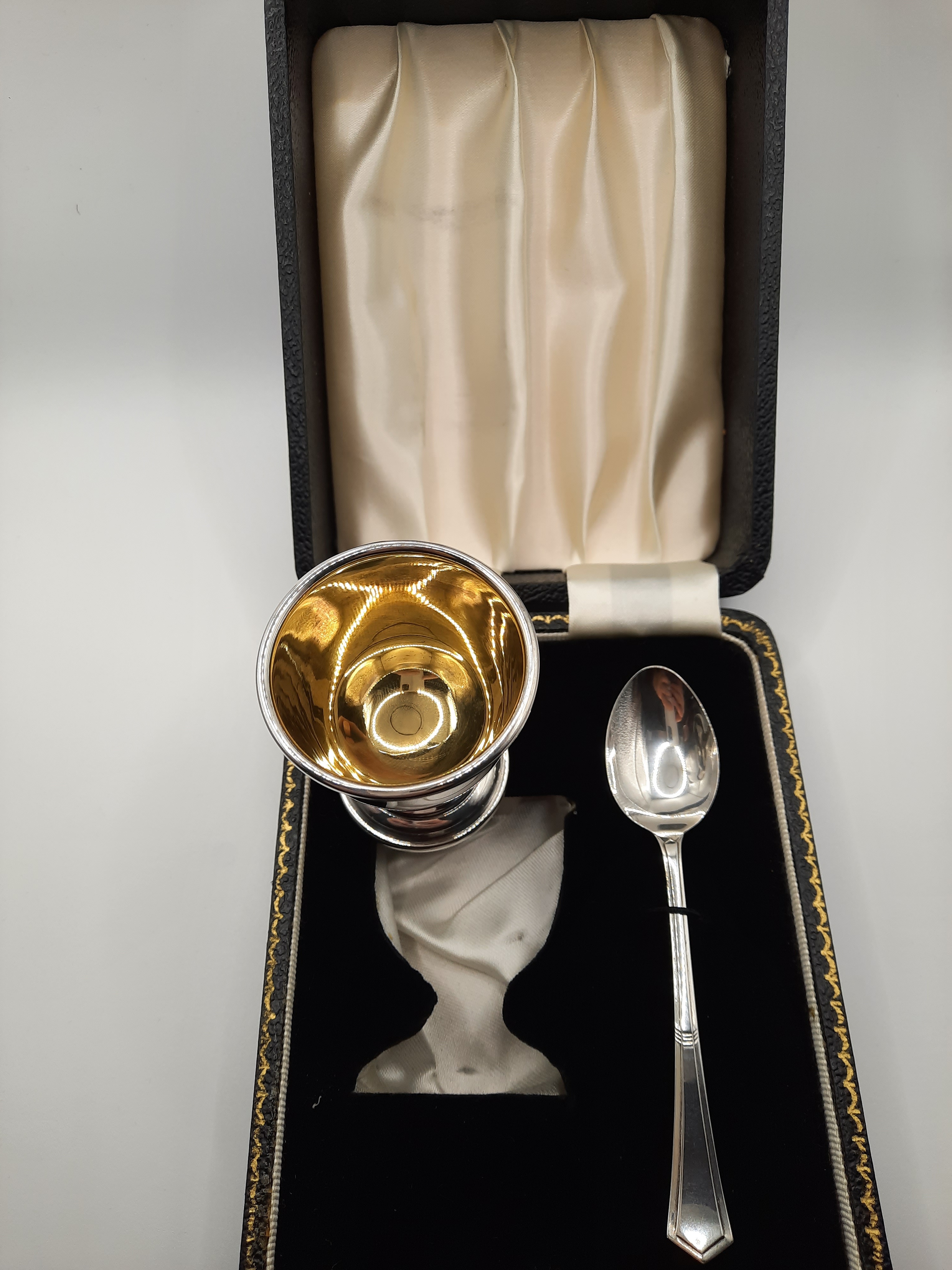 Vintage Sterling Silver Christening Set Nursery Set of Egg Cup and Spoon - Hallmarked 1964