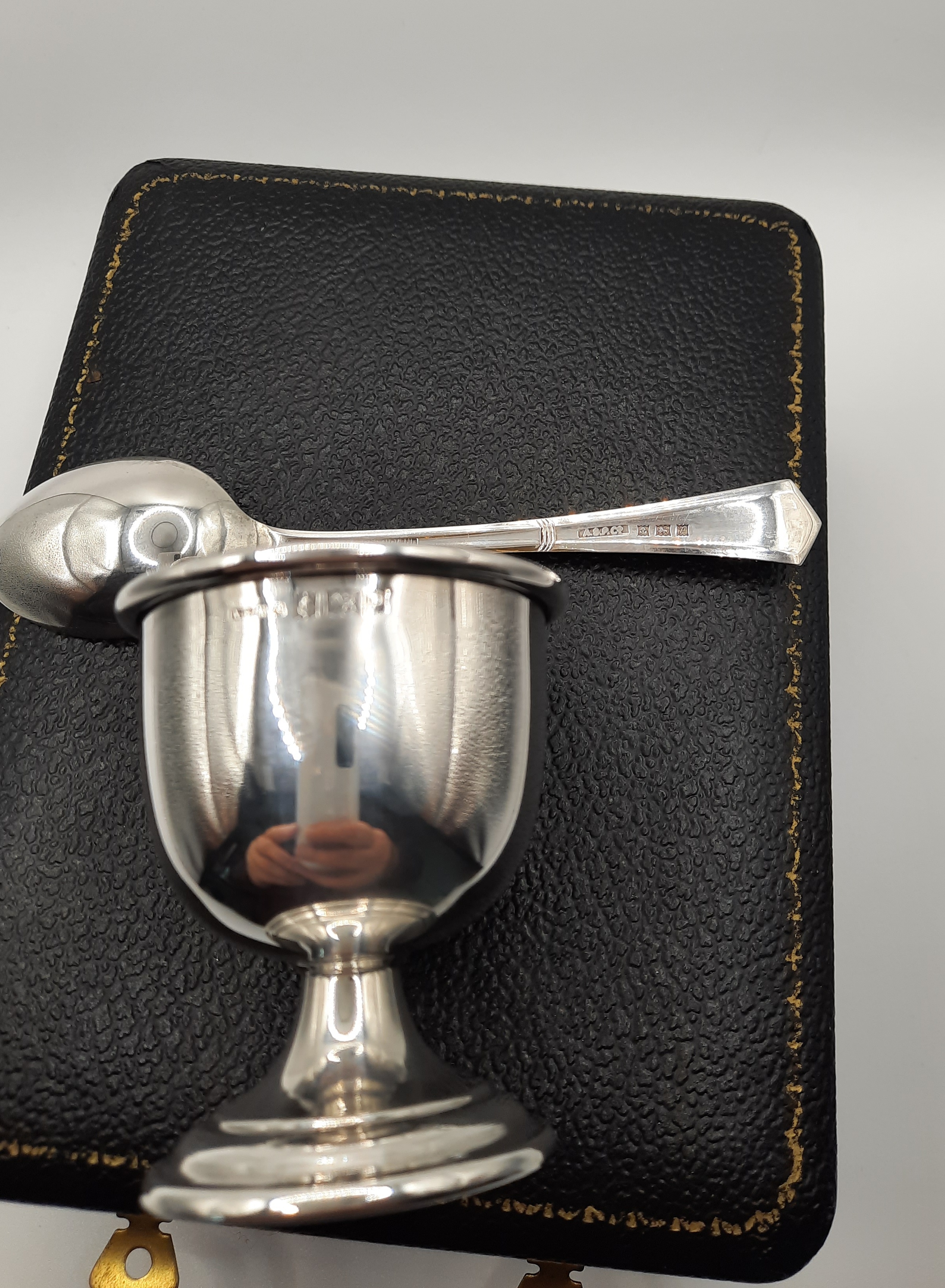 Vintage Sterling Silver Christening Set Nursery Set of Egg Cup and Spoon - Hallmarked 1964