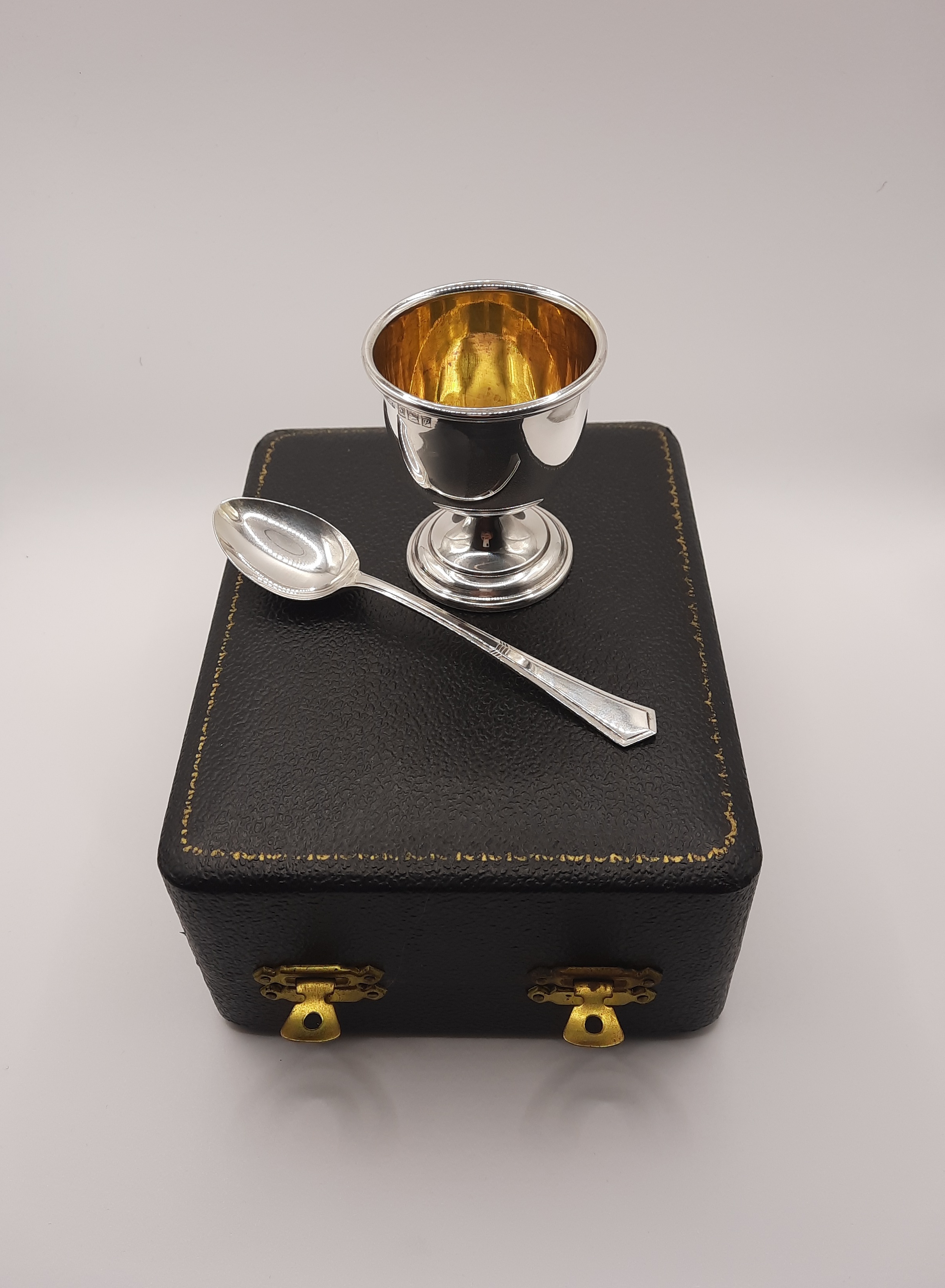 Vintage Sterling Silver Christening Set Nursery Set of Egg Cup and Spoon - Hallmarked 1964