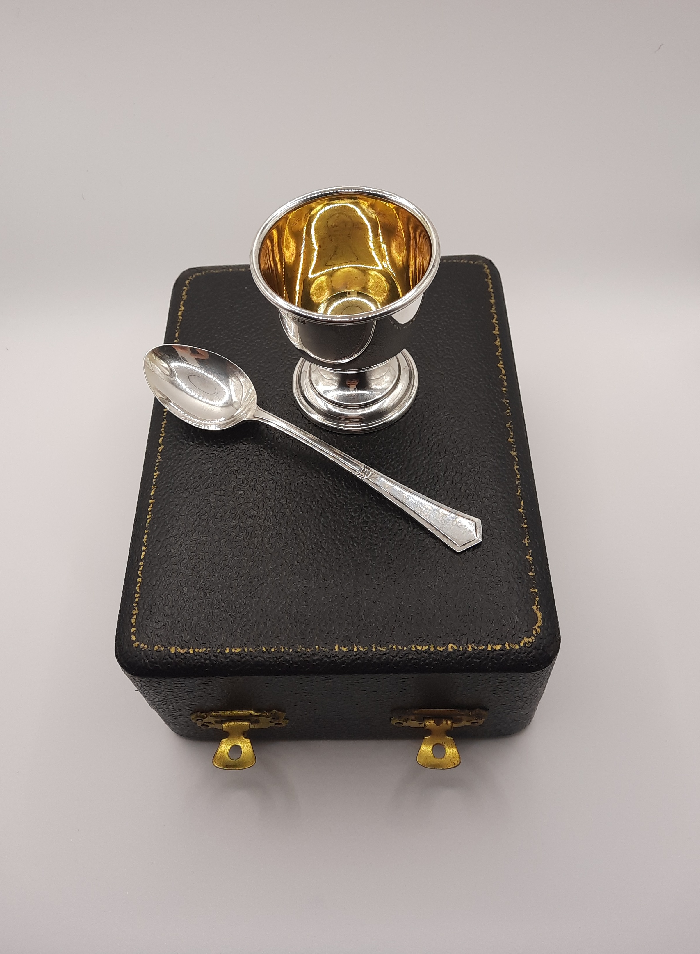 Vintage Sterling Silver Christening Set Nursery Set of Egg Cup and Spoon - Hallmarked 1964