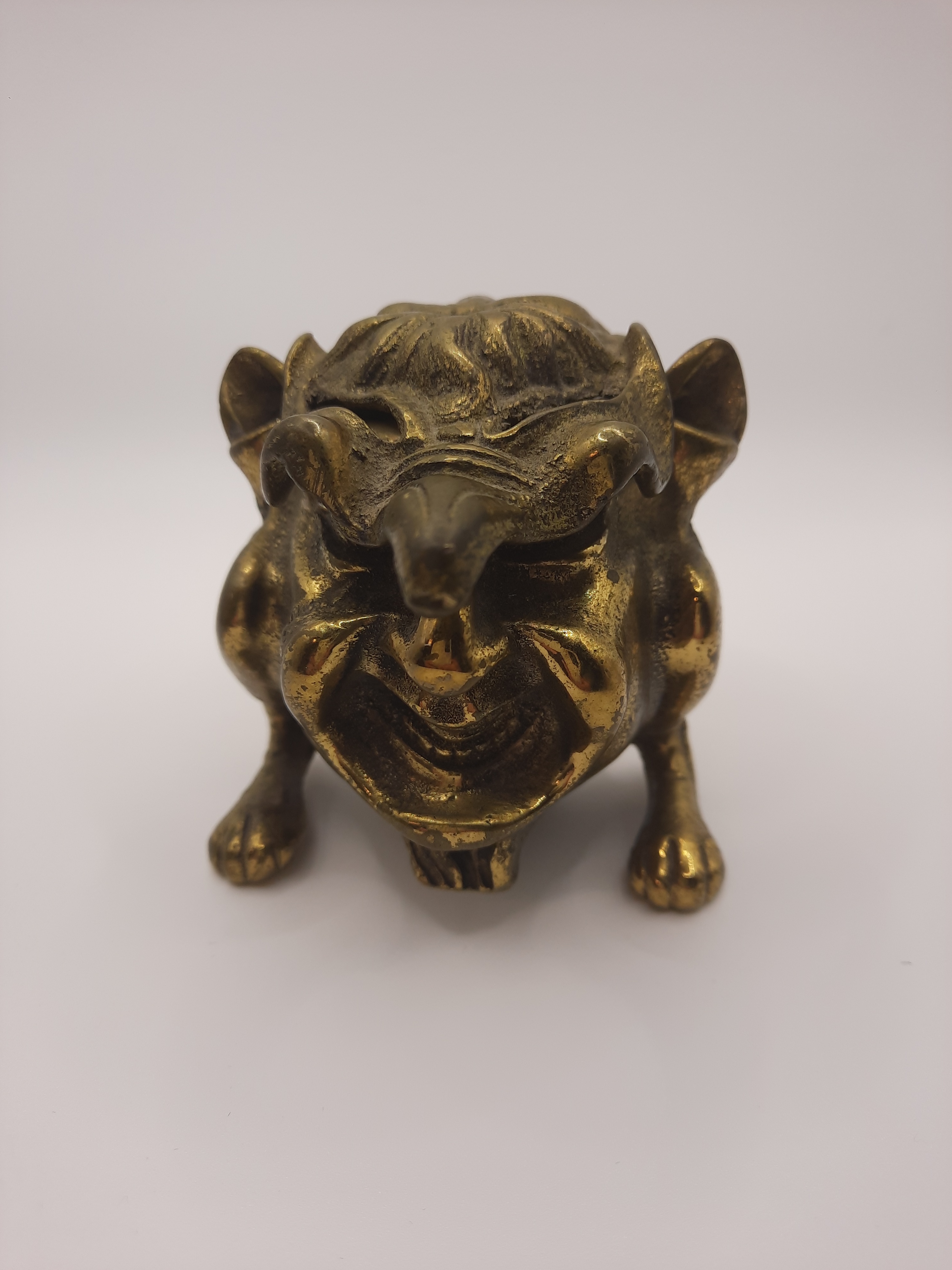 Antique Brass Inkwell or Incense Burner in the Style of an Imp