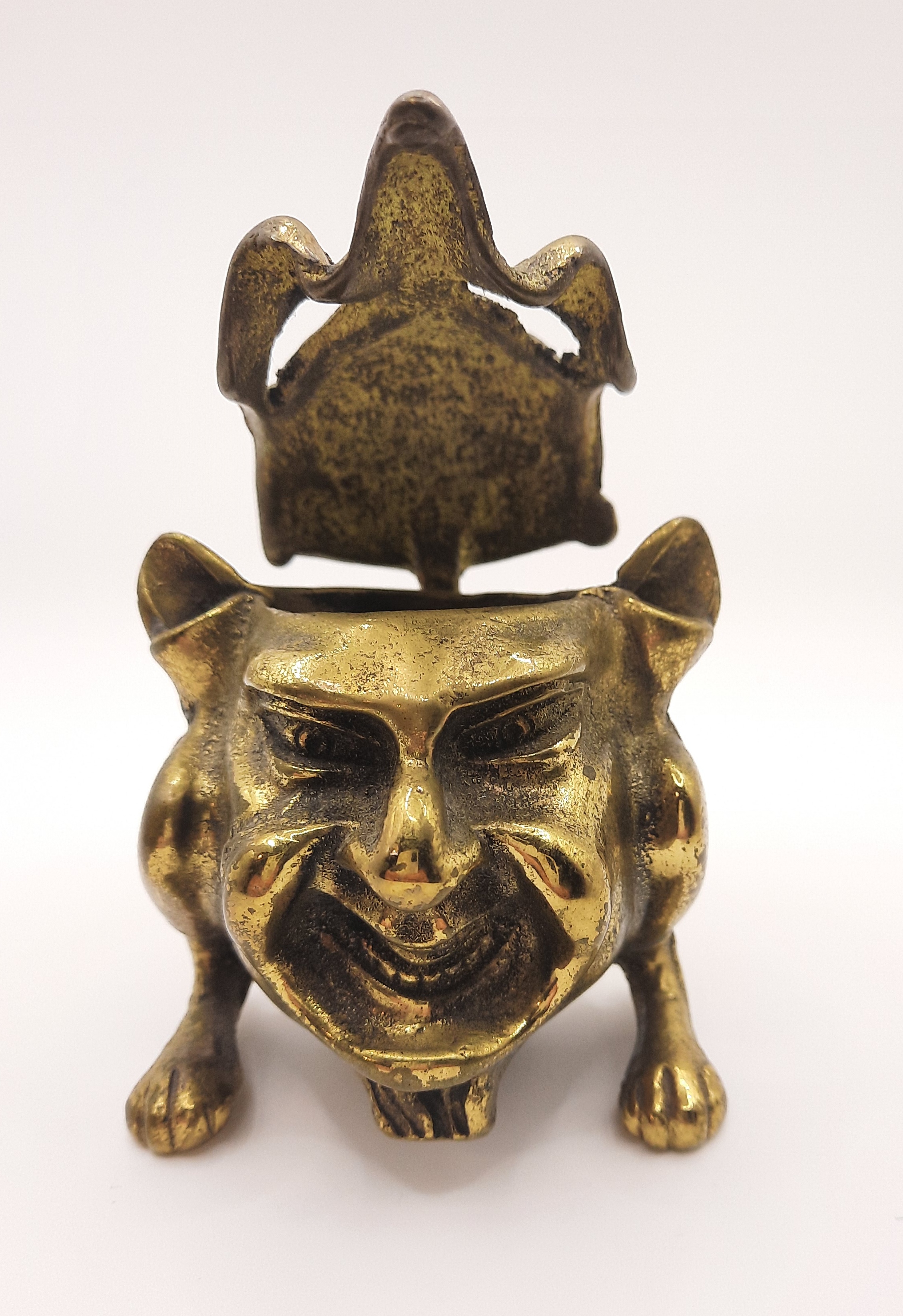 Antique Brass Inkwell or Incense Burner in the Style of an Imp