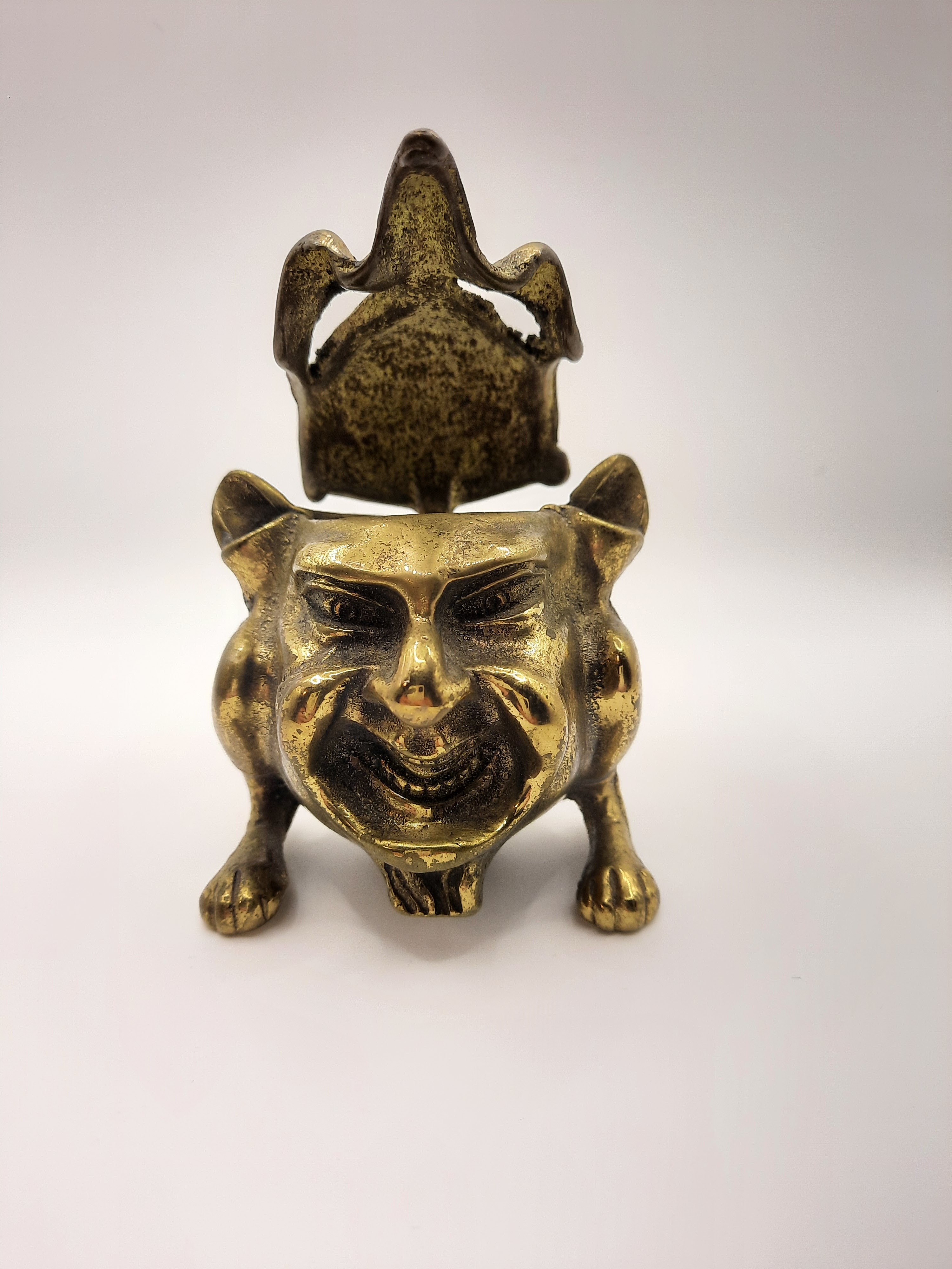 Antique Brass Inkwell or Incense Burner in the Style of an Imp