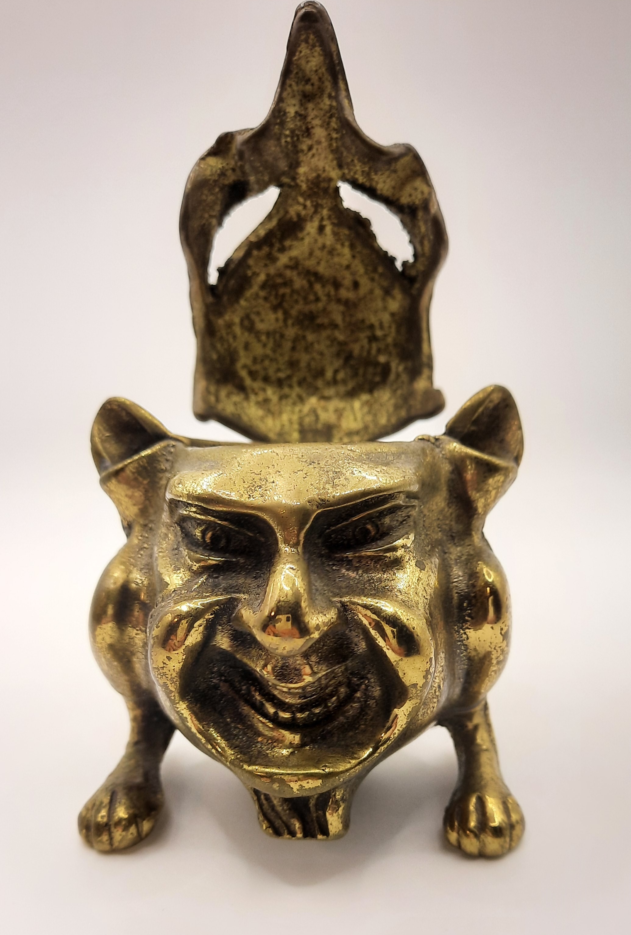 Antique Brass Inkwell or Incense Burner in the Style of an Imp
