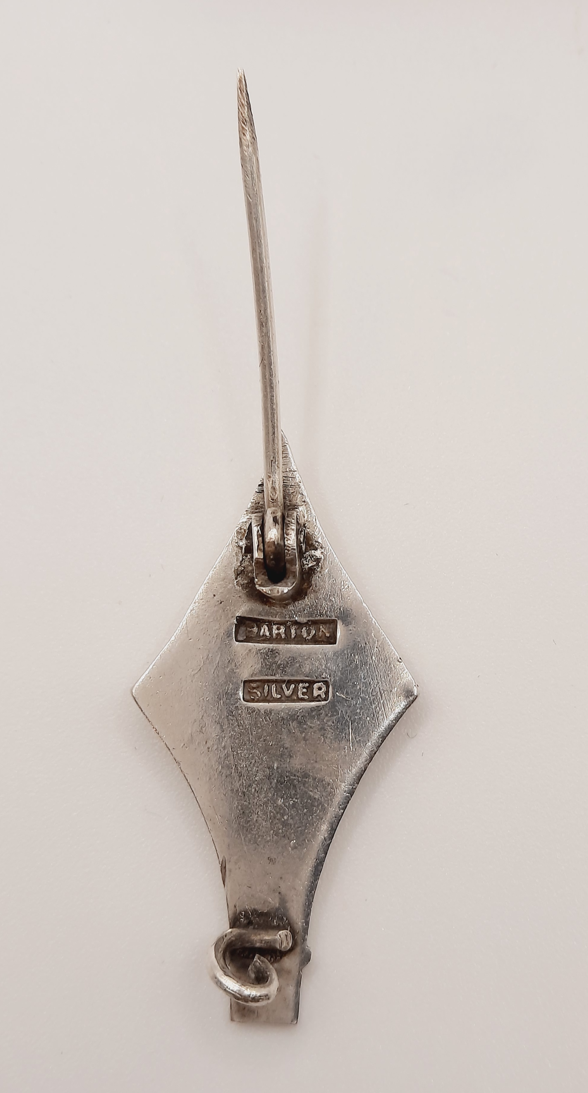 Unusual Vintage Sterling Silver Spear Head Brooch with Tiger's Head Decal