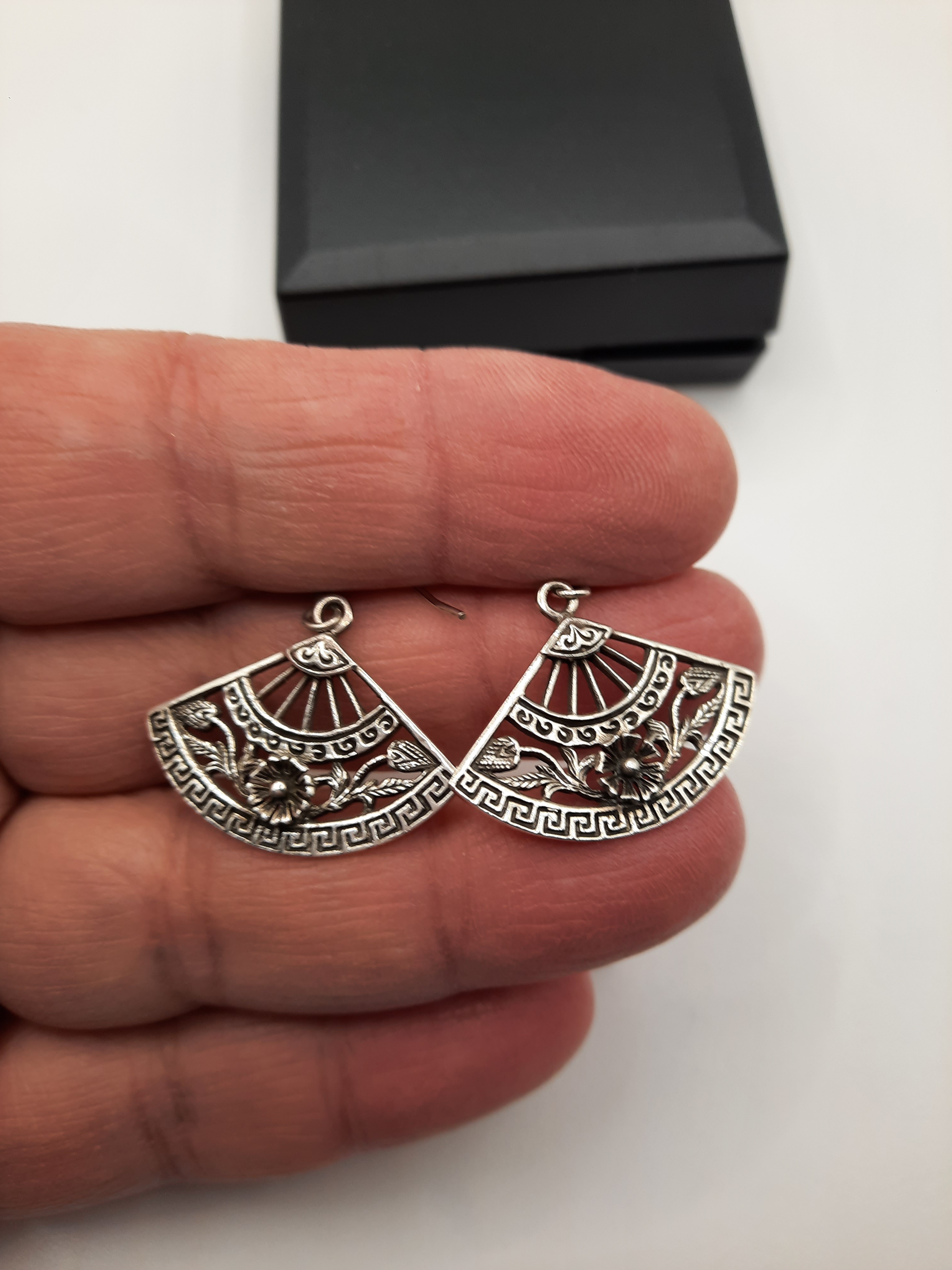 Sterling Silver Japanese Fan Style Earrings
