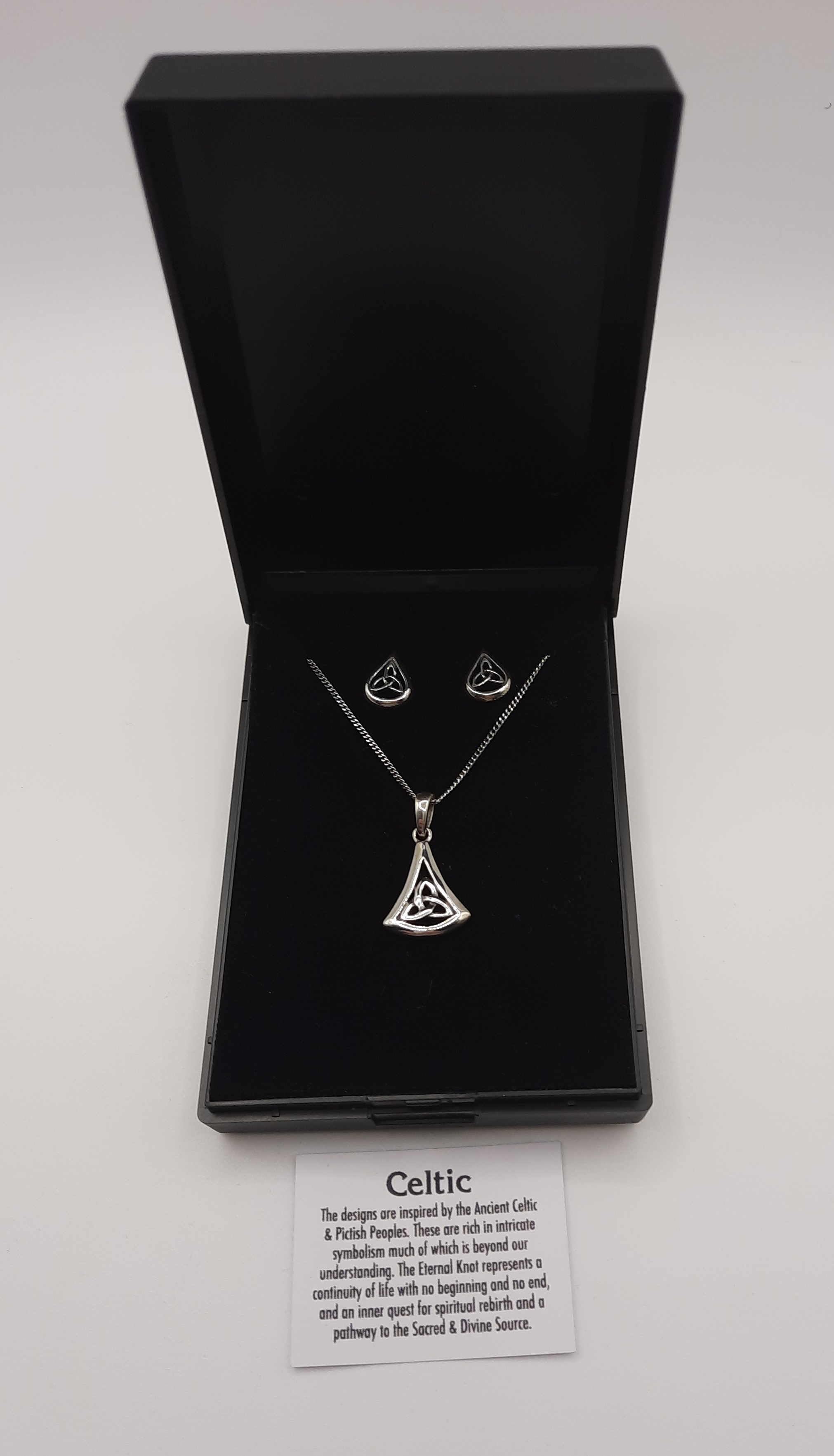 Set of Sterling Silver Celtic Triquetra Pendant and Ear Studs