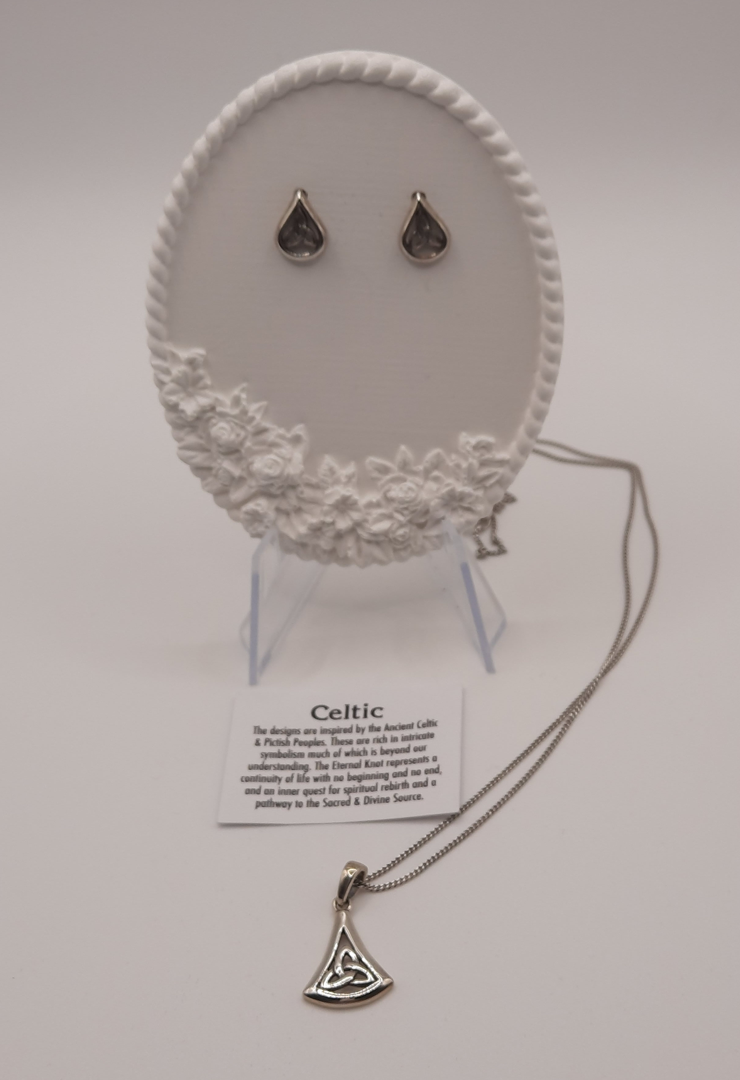 Set of Sterling Silver Celtic Triquetra Pendant and Ear Studs