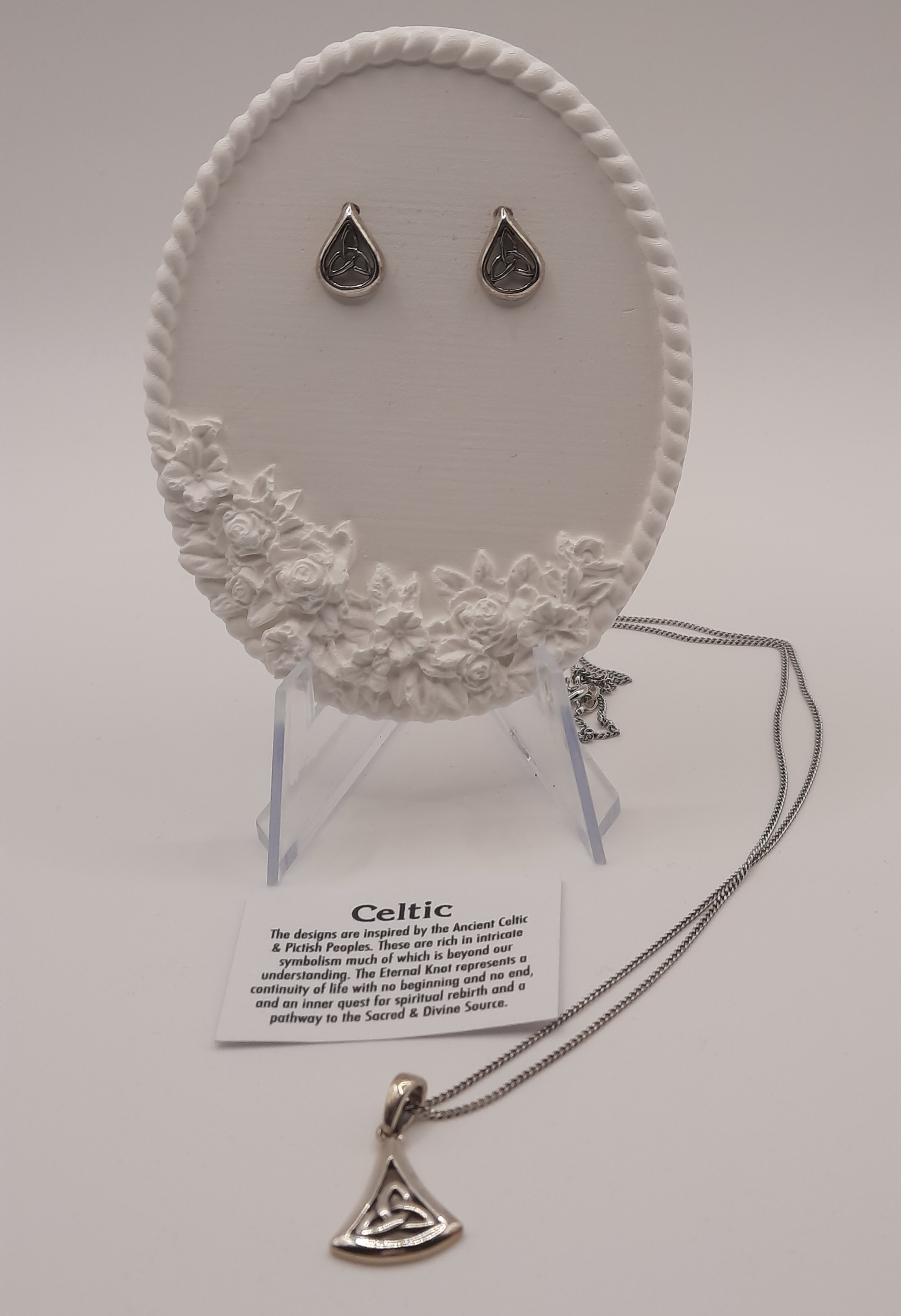 Set of Sterling Silver Celtic Triquetra Pendant and Ear Studs