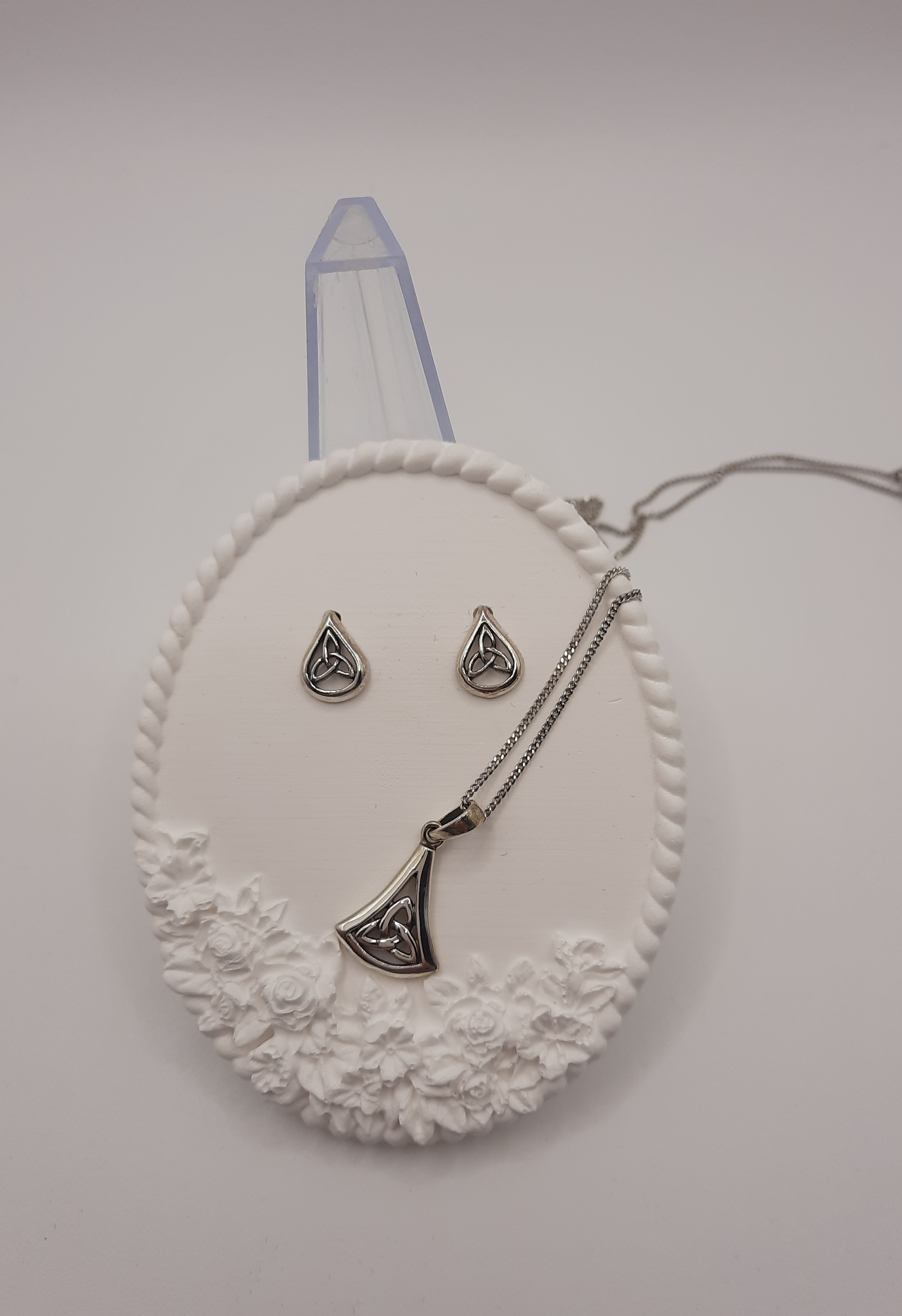 Set of Sterling Silver Celtic Triquetra Pendant and Ear Studs