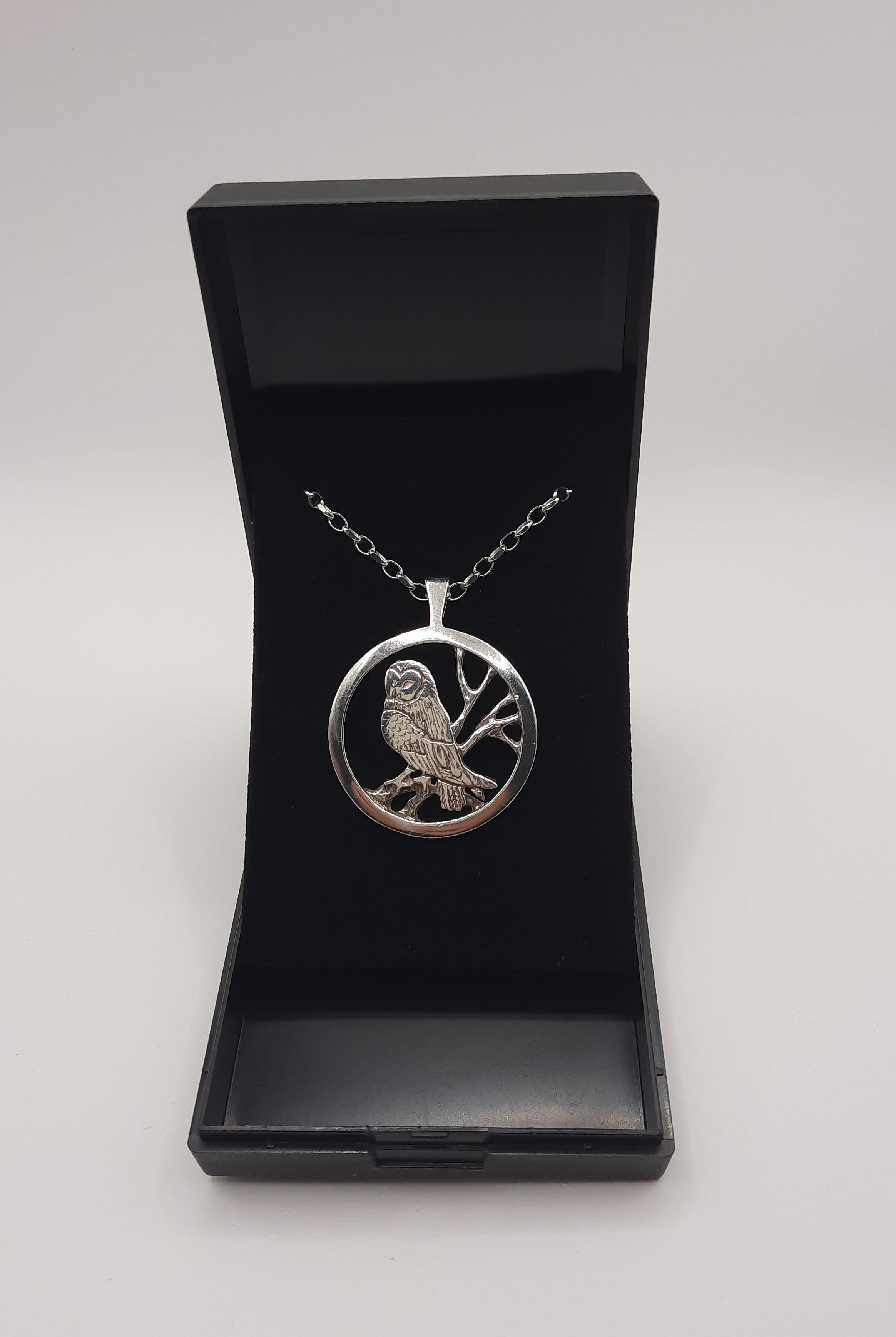 ORTAK 'Nature in Flight' Large Owl Pendant and Chain in Sterling Silver
