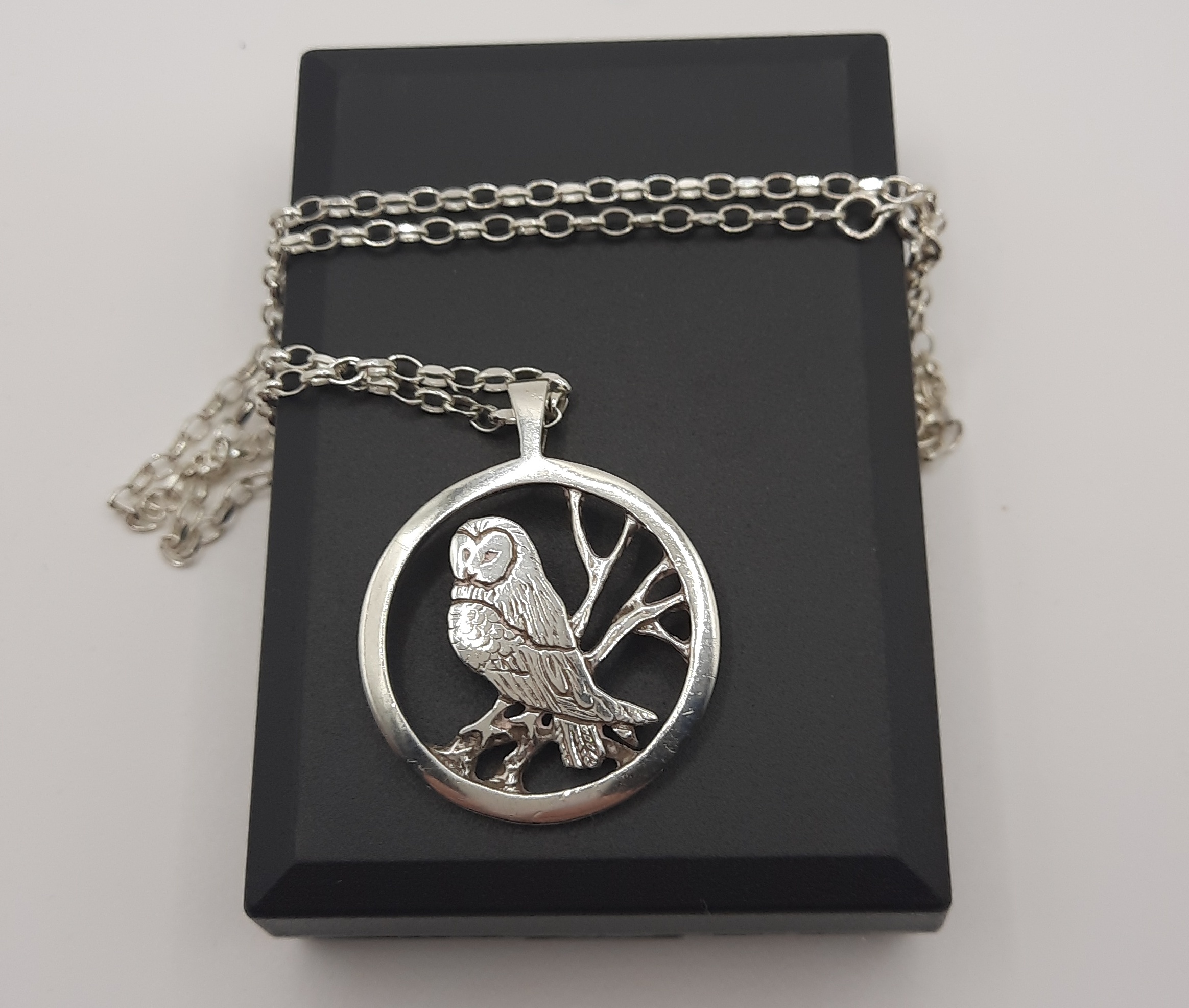 ORTAK 'Nature in Flight' Large Owl Pendant and Chain in Sterling Silver