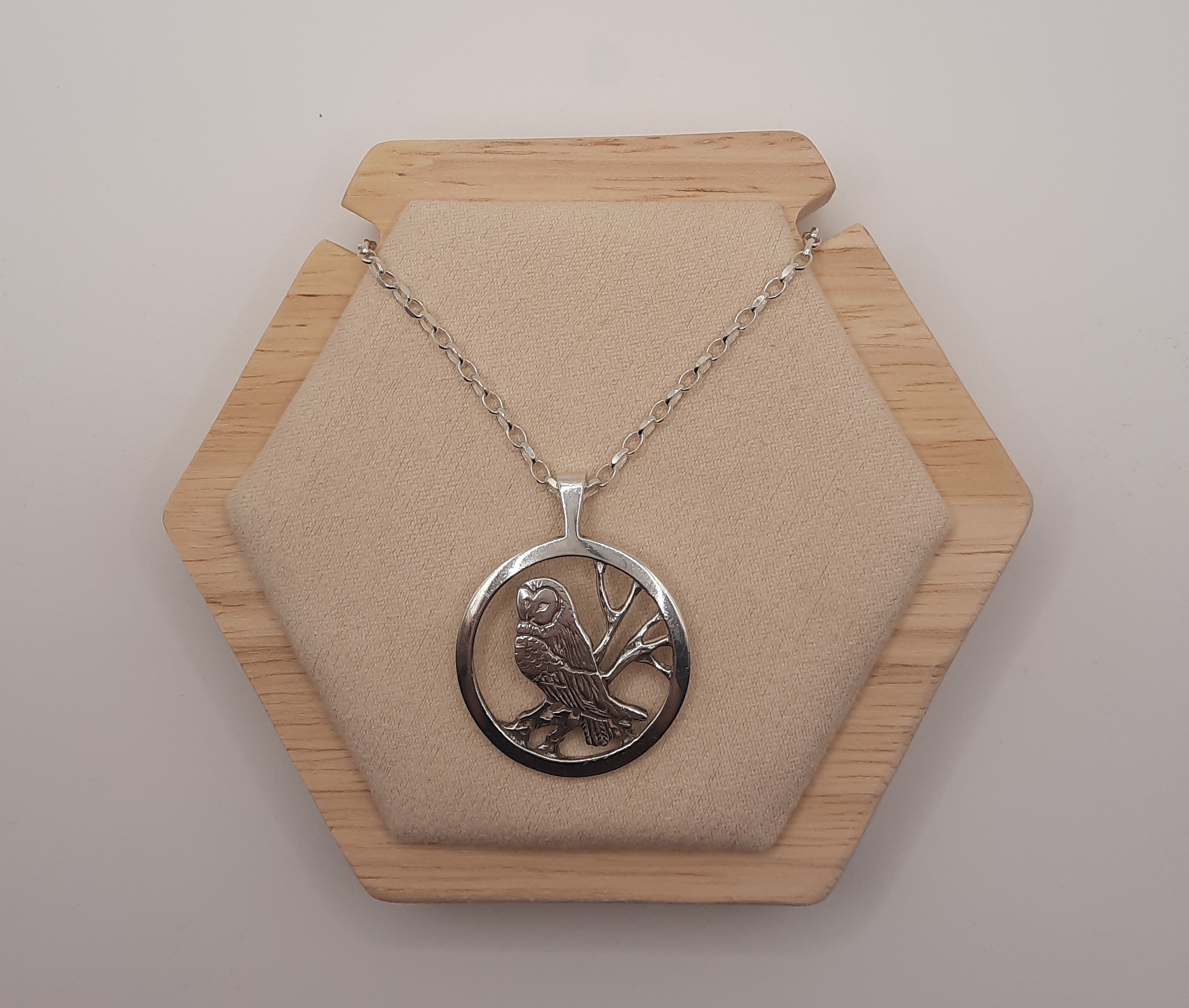 ORTAK 'Nature in Flight' Large Owl Pendant and Chain in Sterling Silver