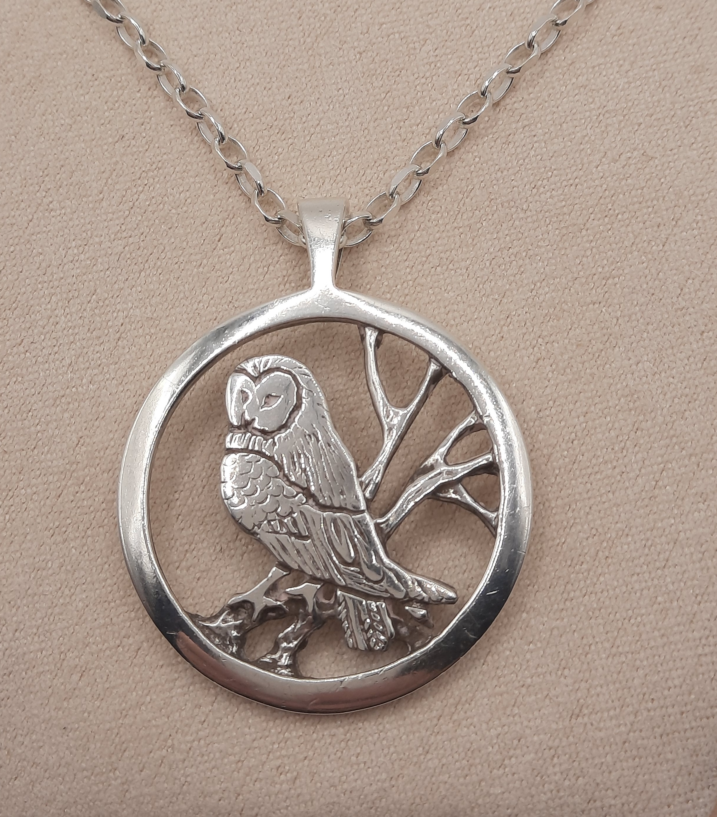 ORTAK 'Nature in Flight' Large Owl Pendant and Chain in Sterling Silver